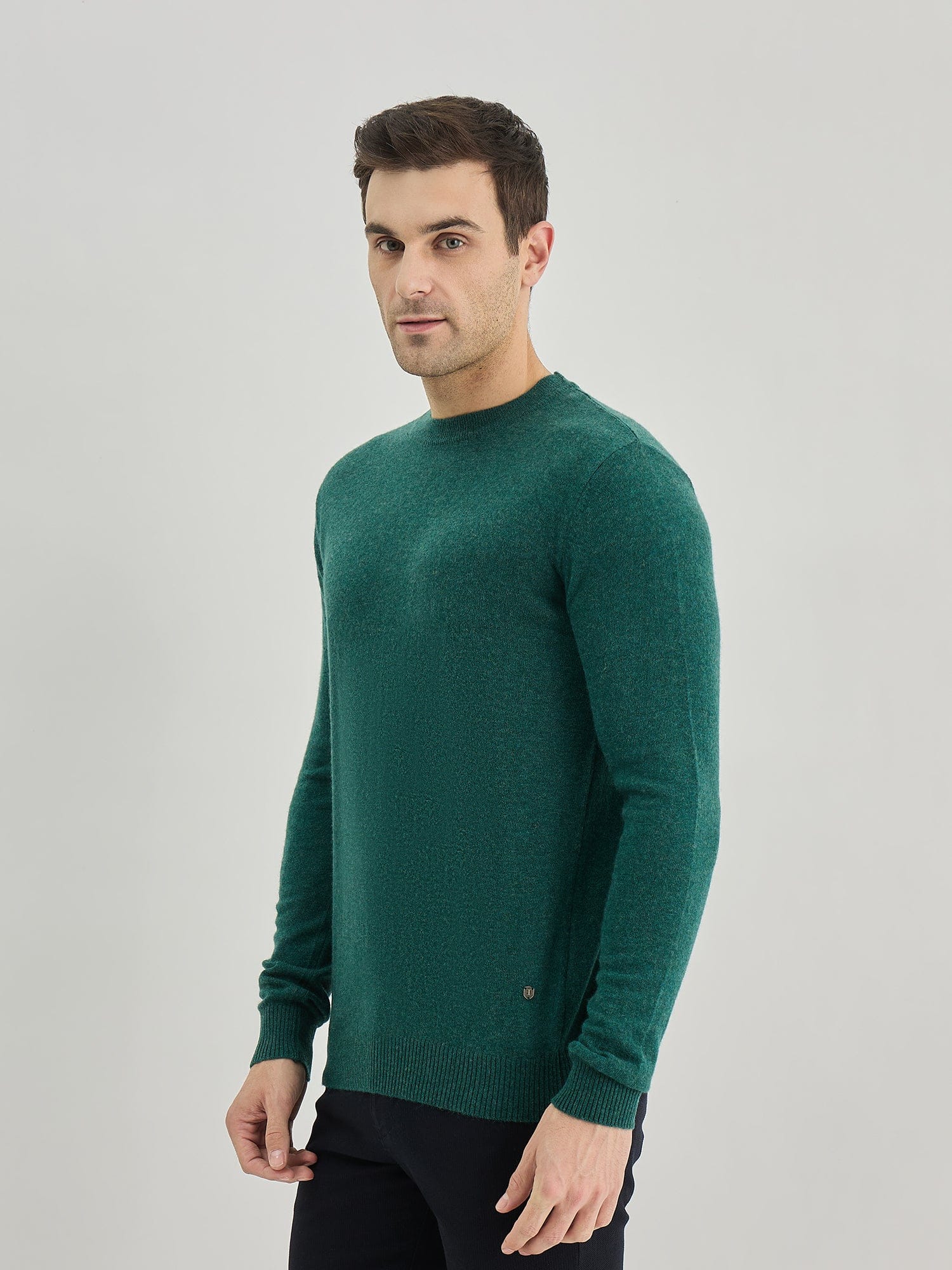 Iconic Men Green Solid Round Neck Sweater