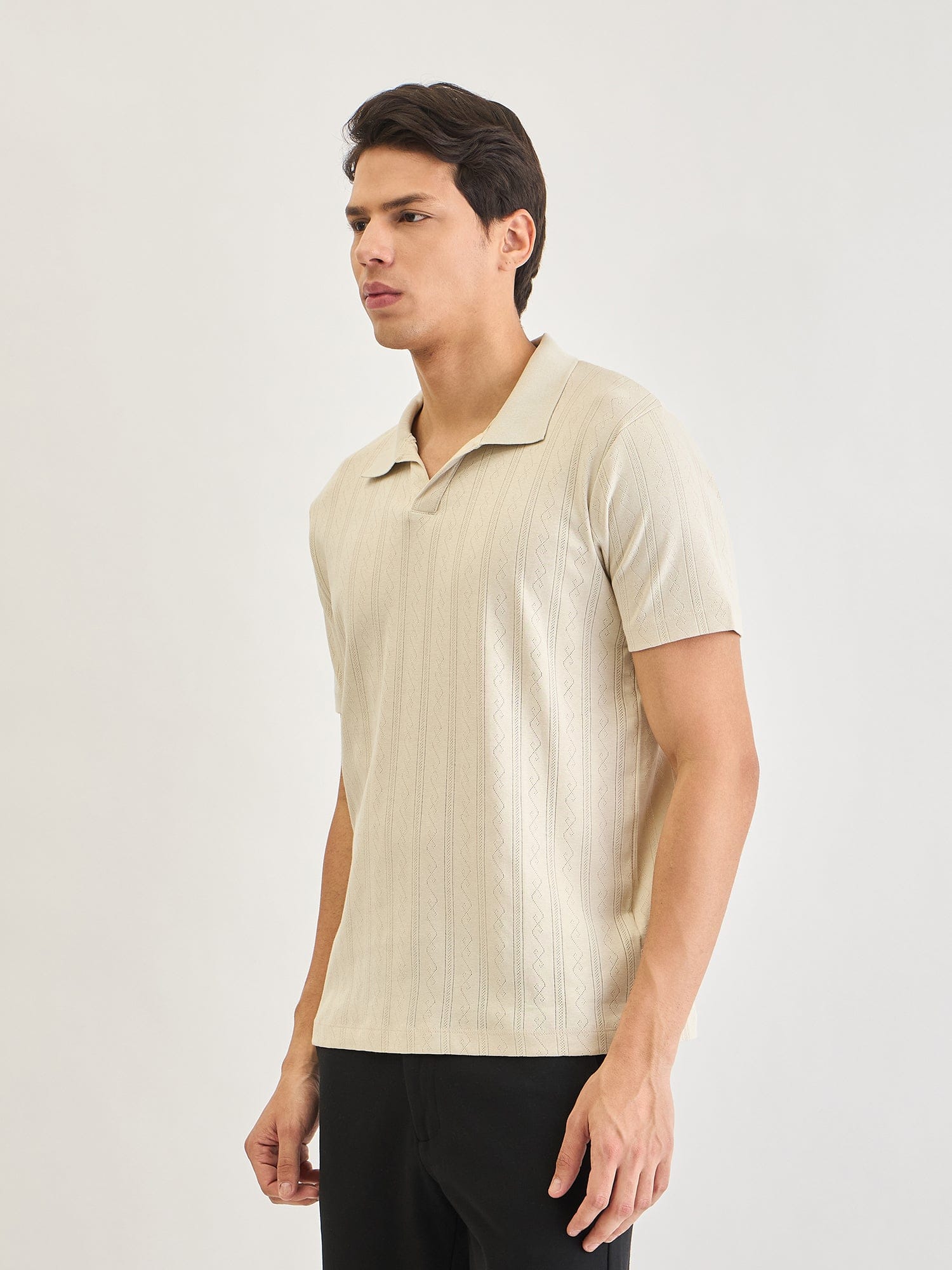 Lindbergh Men Cream Jacquard Polo Tshirt