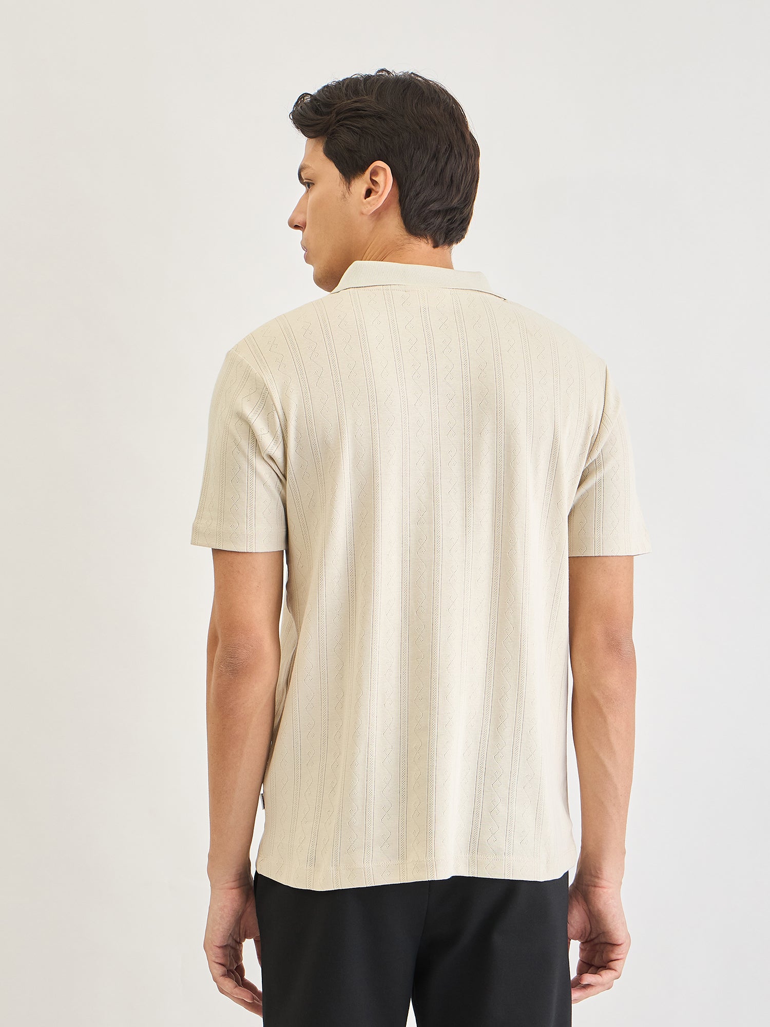 Lindbergh Men Cream Jacquard Polo Tshirt