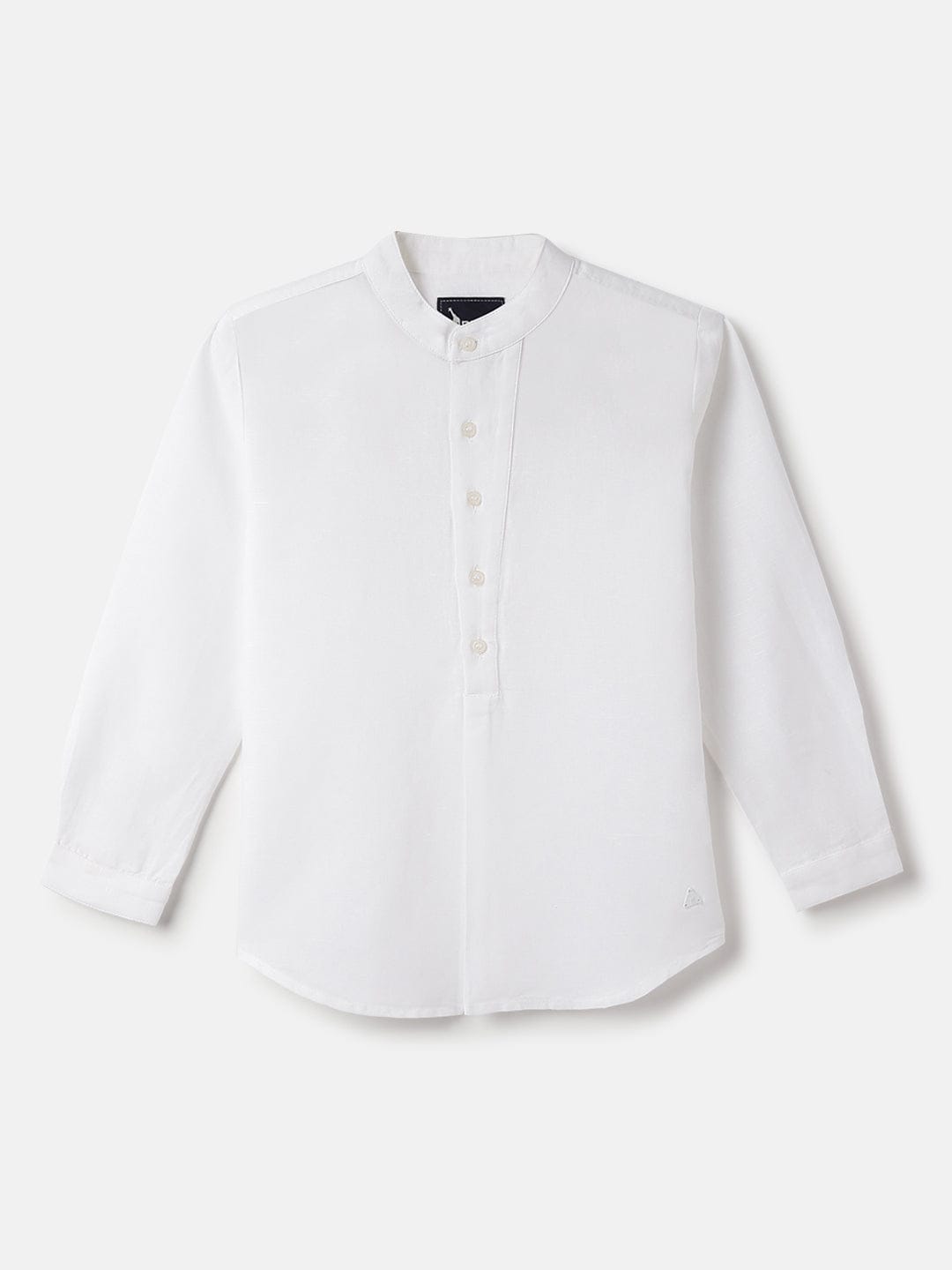 Blue Giraffe Boys White Band Collar Full Sleeve Solid Shirt