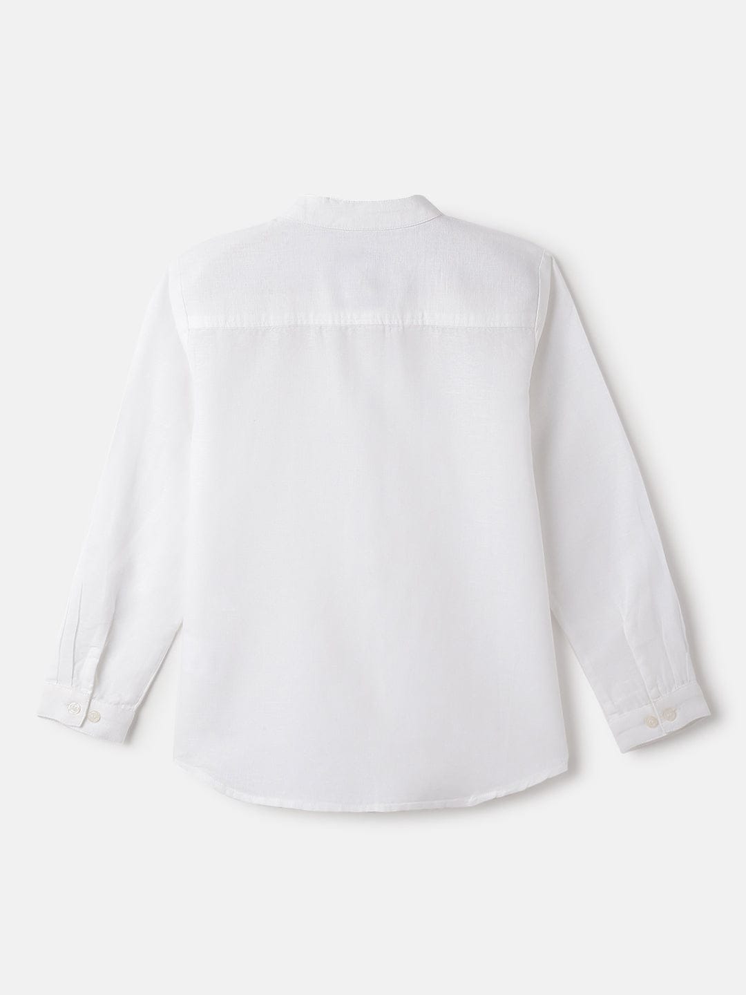 Blue Giraffe Boys White Band Collar Full Sleeve Solid Shirt