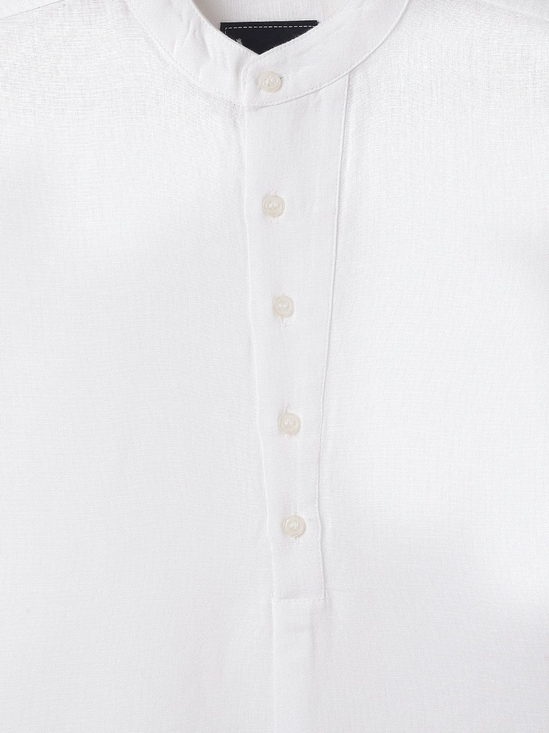 Blue Giraffe Boys White Band Collar Full Sleeve Solid Shirt