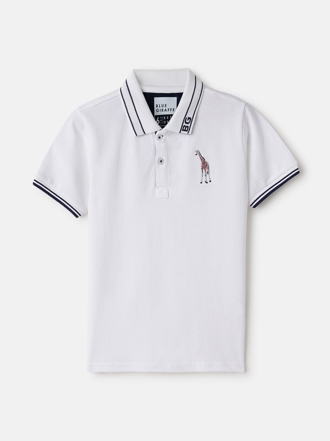Blue Giraffe Kids White Regular Fit Solid Polo Tshirt