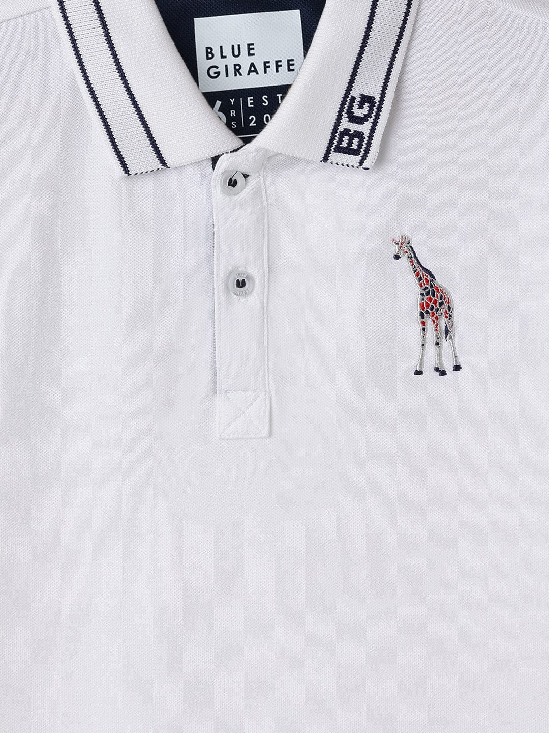 Blue Giraffe Kids White Regular Fit Solid Polo Tshirt