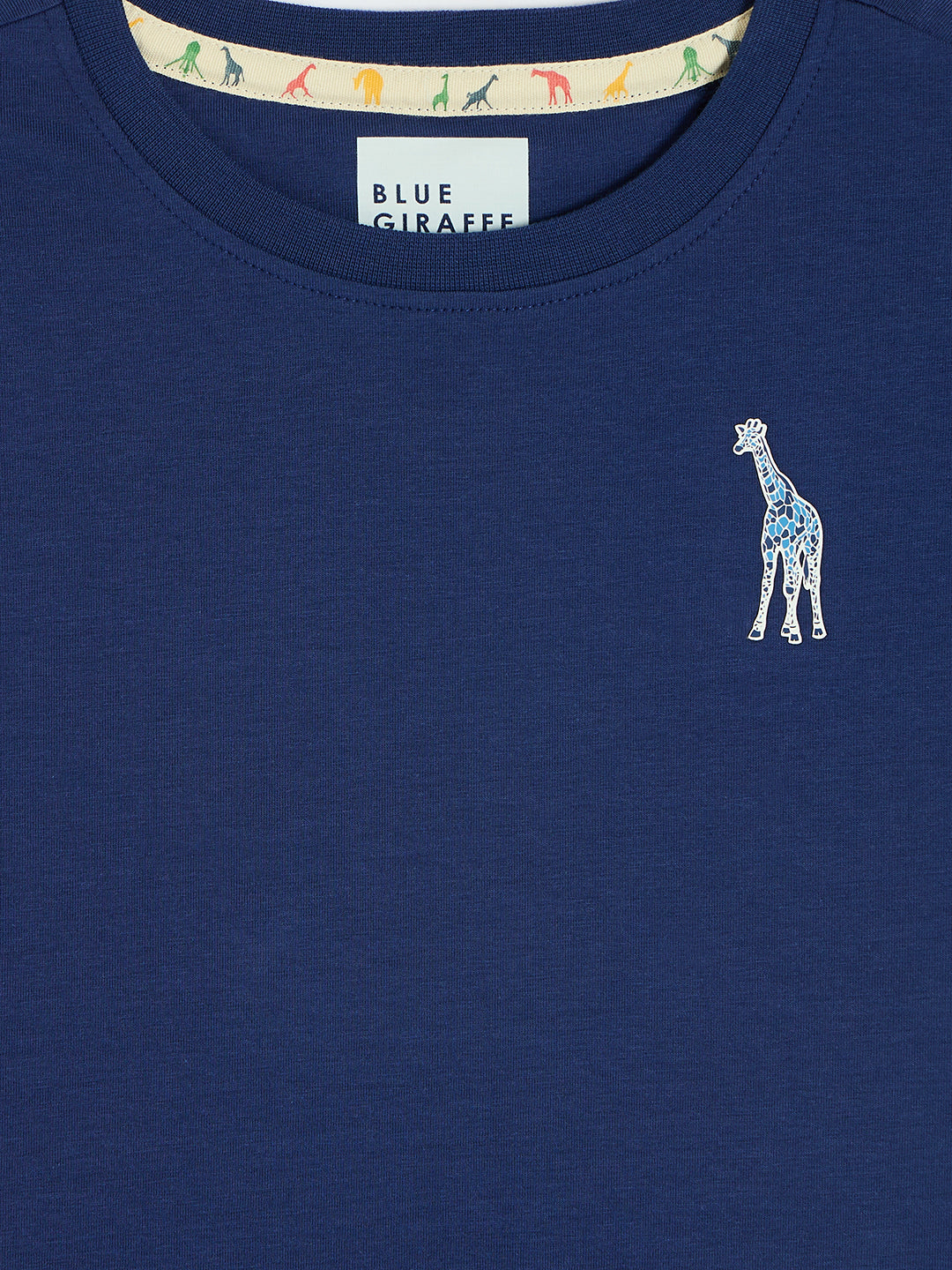 Blue Giraffe Boys Navy Blue Round Neck Short Sleeves Tshirt