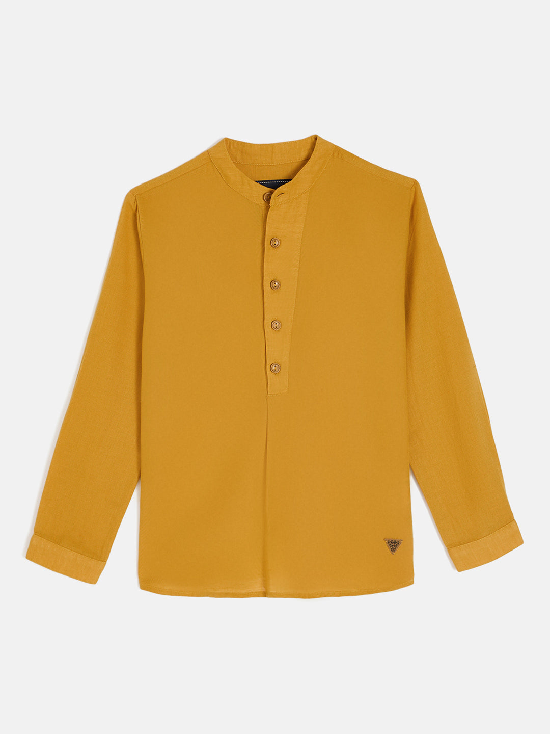 Blue Giraffe Boys Mustard Band Collar Full Sleeve Solid Shirt
