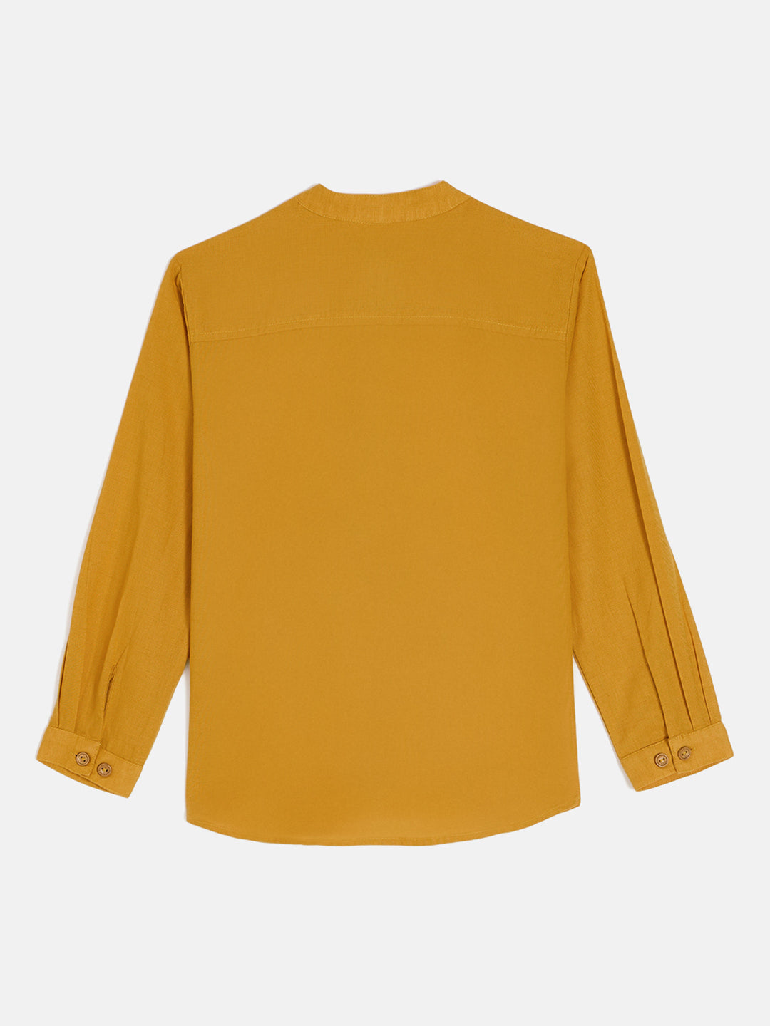 Blue Giraffe Boys Mustard Band Collar Full Sleeve Solid Shirt