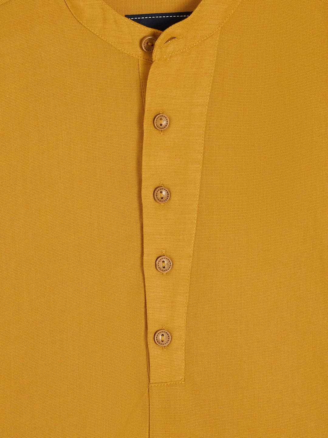 Blue Giraffe Boys Mustard Band Collar Full Sleeve Solid Shirt