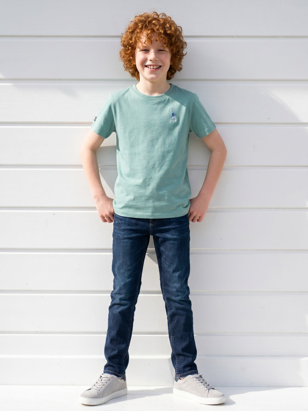 Blue Giraffe Boys Green Round Neck Short Sleeves Tshirt
