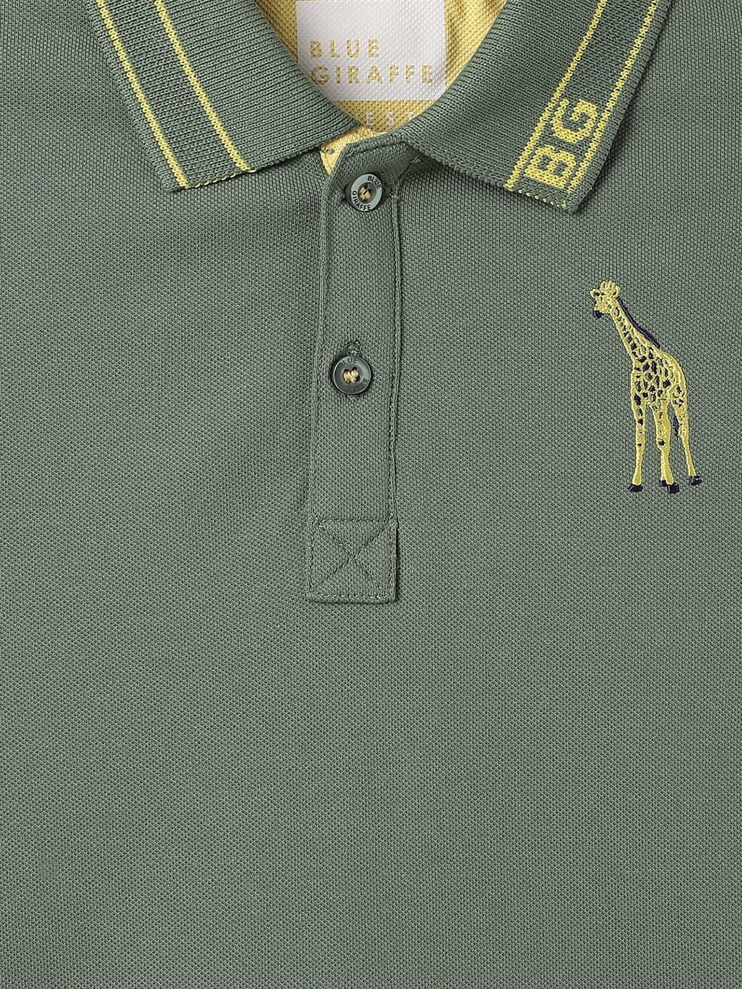 Blue Giraffe Boys Green Polo Collar Short Sleeve Solid Tshirt