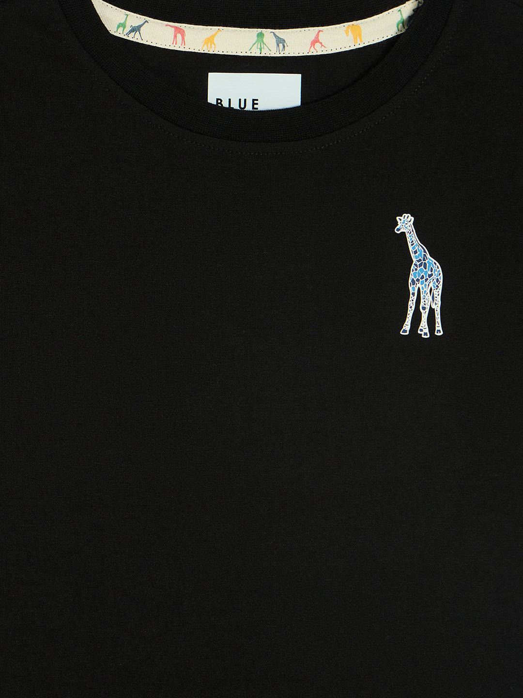 Blue Giraffe Boys Black Round Neck Short Sleeves Tshirt