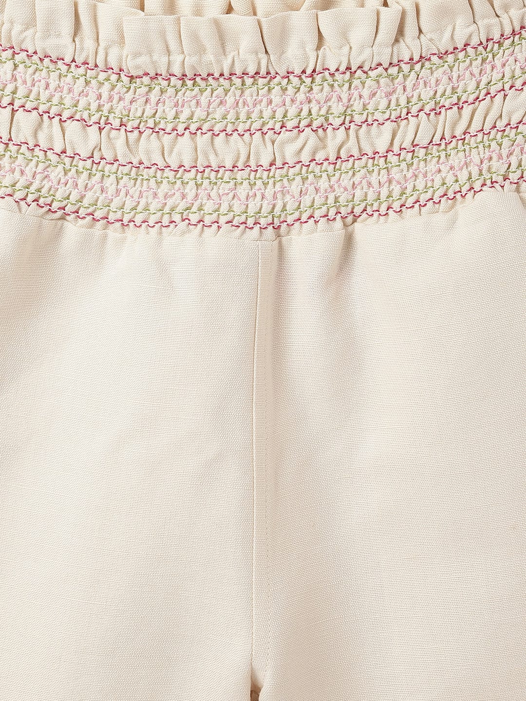 Blue Giraffe Girls Cream High Rise Regular Fit Smocked Waistband Shorts