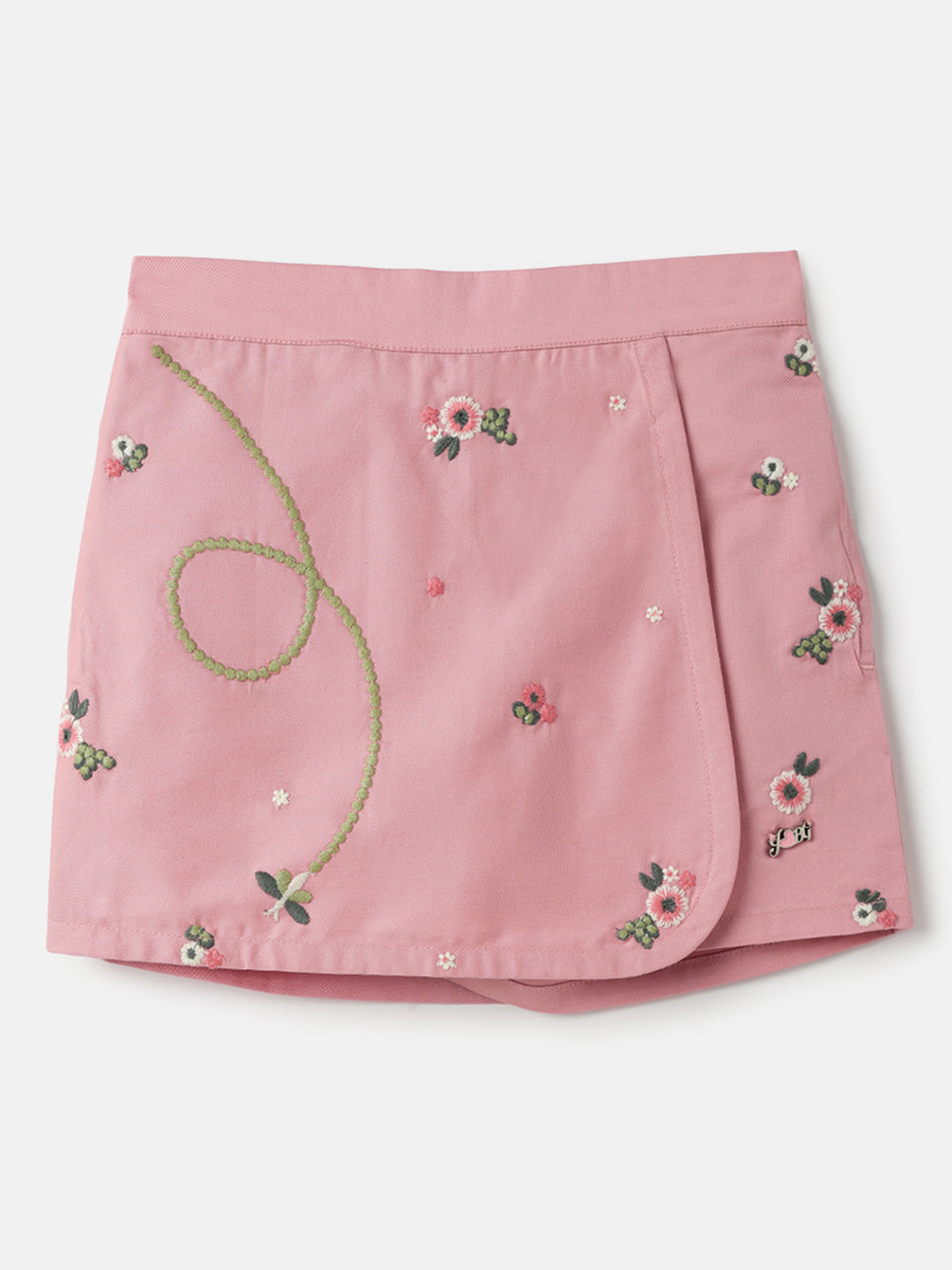 Blue Giraffe Girls Pink Regular Fit All Over Embroidered Skort