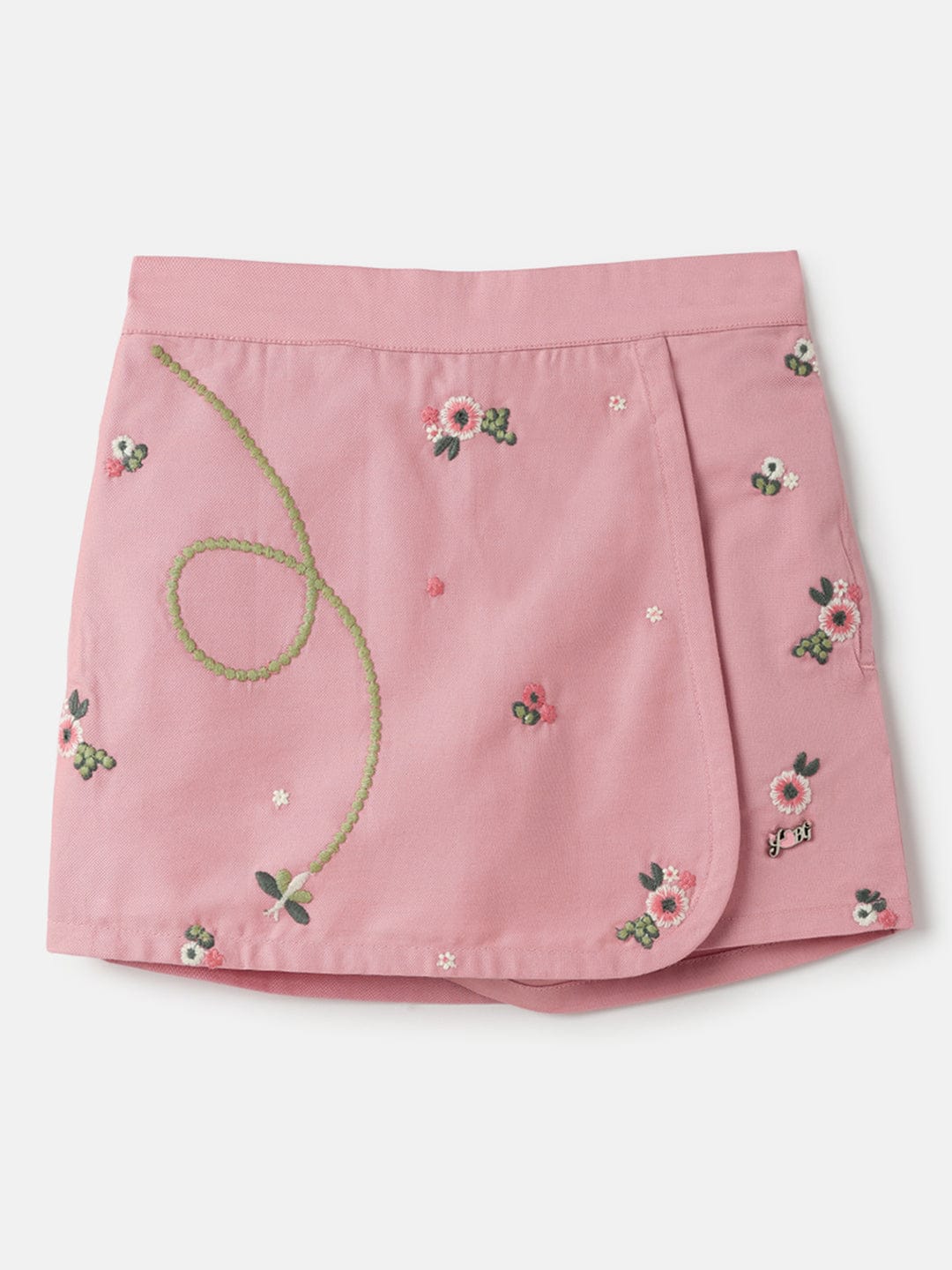 Blue Giraffe Girls Pink Regular Fit All Over Embroidered Skort