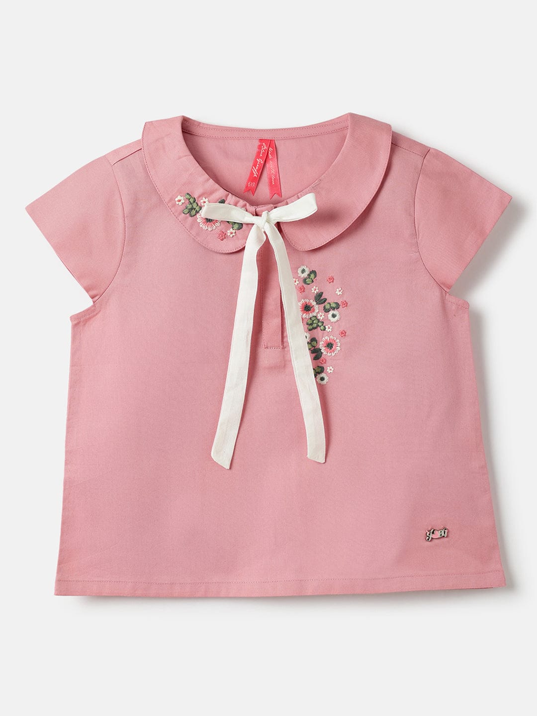 Blue Giraffe Girls Pink Solid Peterpan Collar Top
