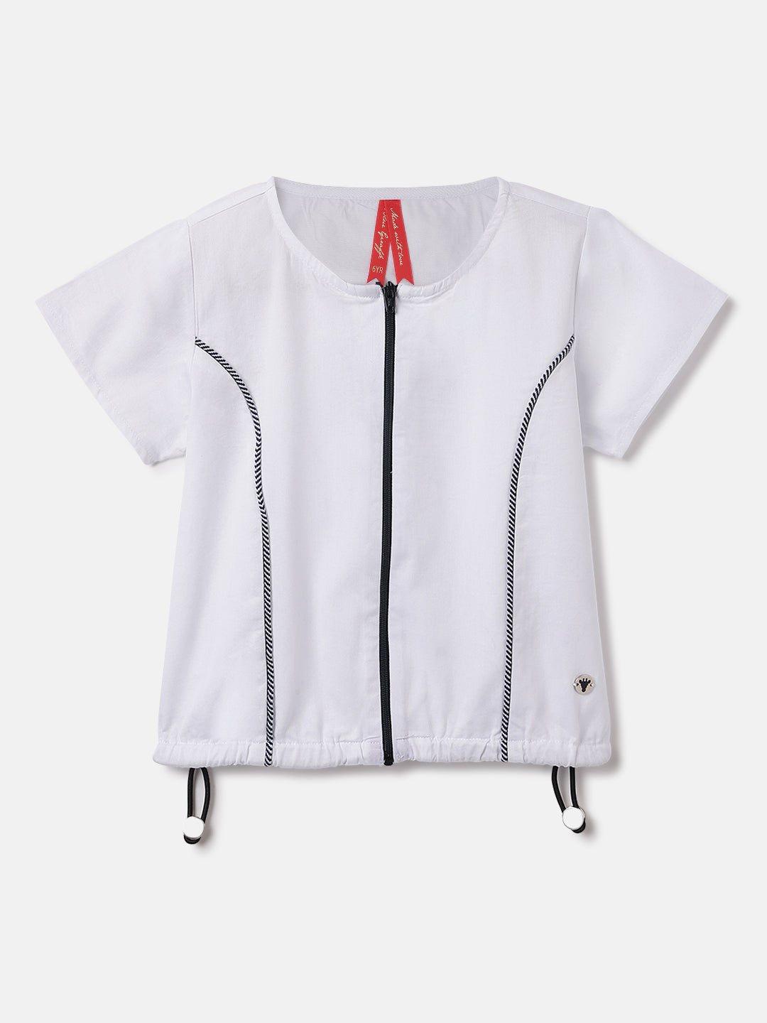 Blue Giraffe Kids White Solid Round Neck Top