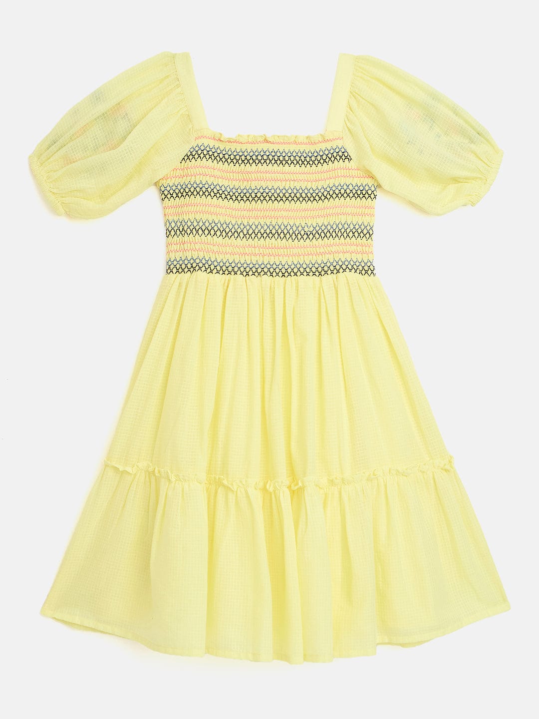 Blue Giraffe Girls Yellow Solid Square Neck Dress