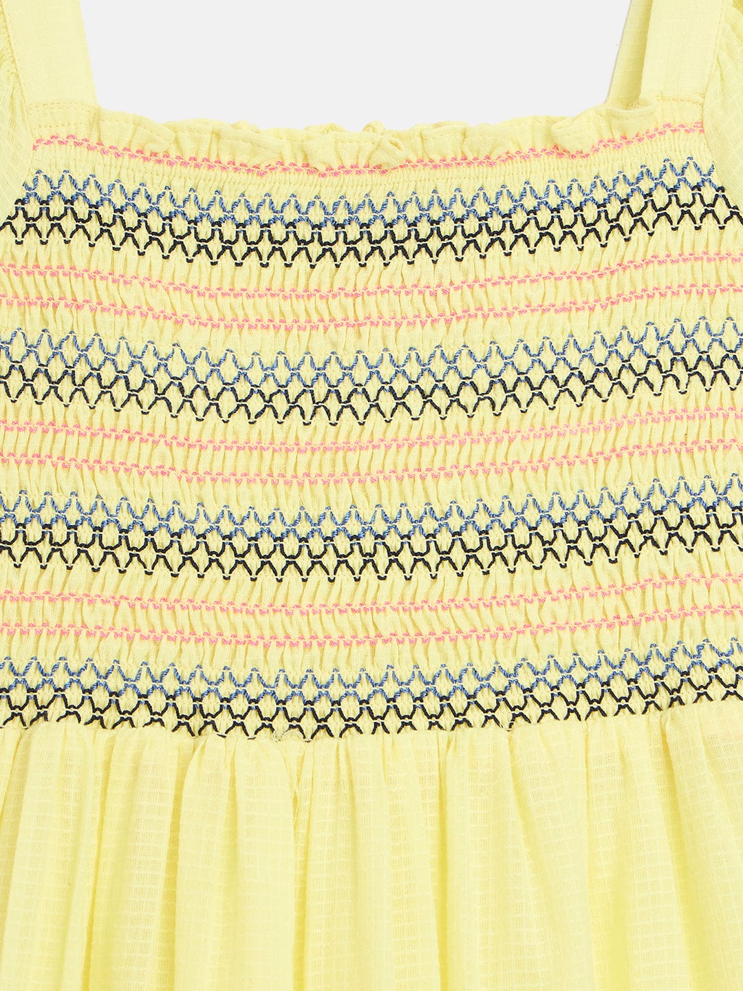 Blue Giraffe Girls Yellow Solid Square Neck Dress