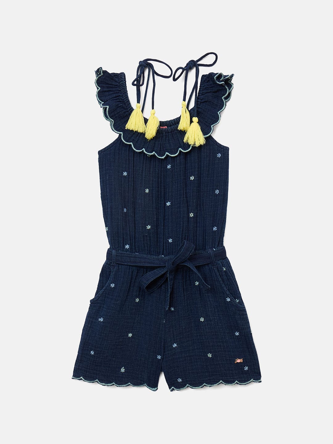 Blue Giraffe Girls Blue Solid Square Neck Playsuit