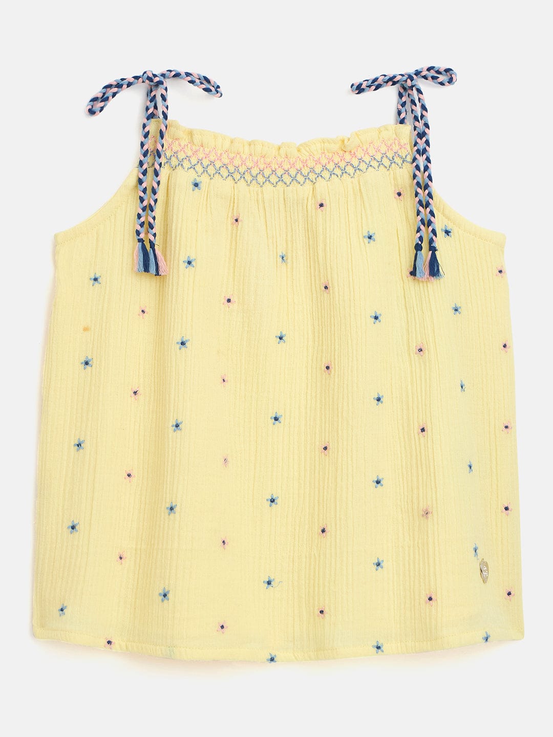 Blue Giraffe Girls Yellow Solid Square Neck Top