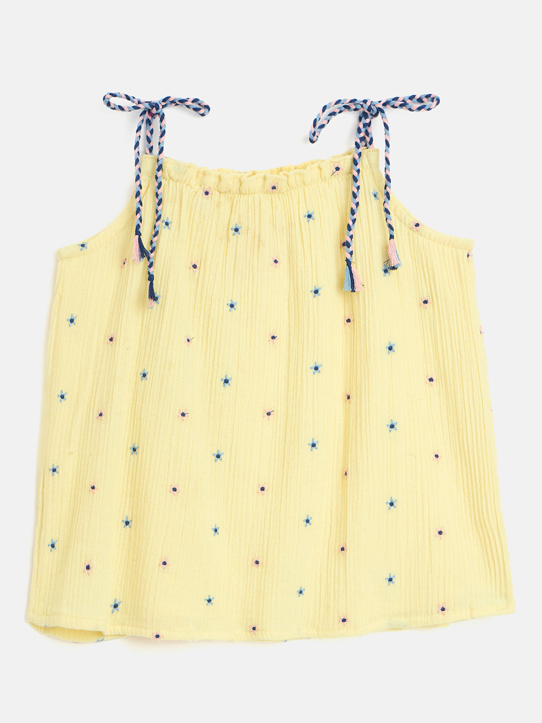 Blue Giraffe Girls Yellow Solid Square Neck Top