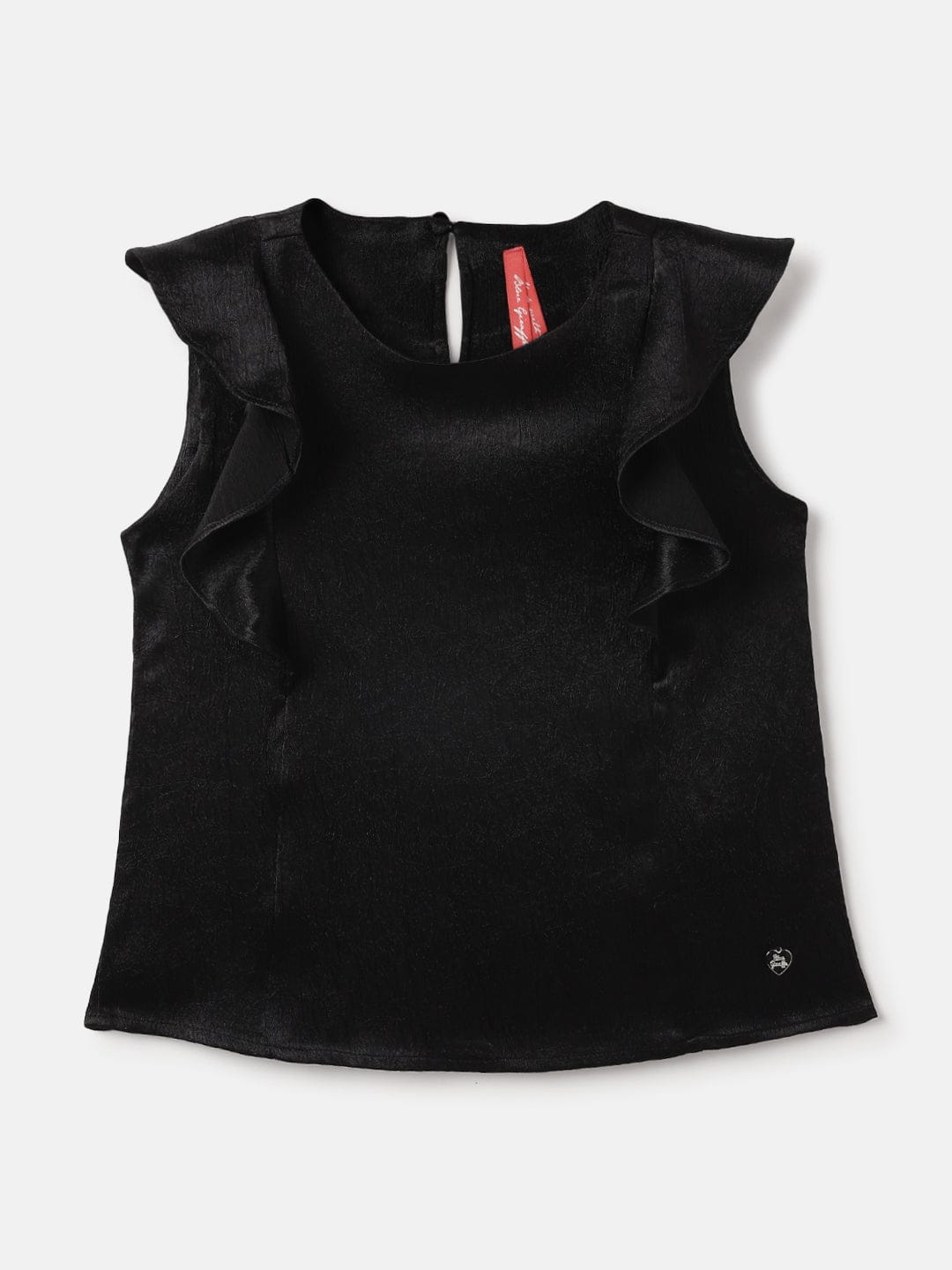 Blue Giraffe Girls Black Round Neck Sleeveless Solid Regular Top