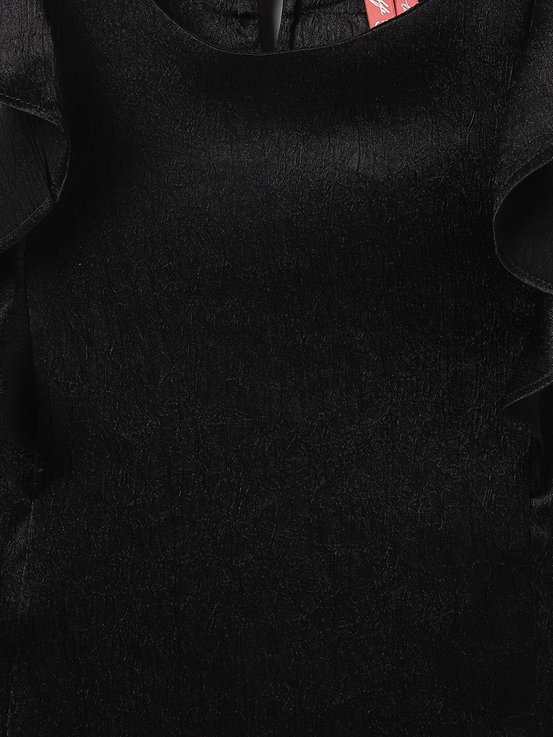 Blue Giraffe Girls Black Round Neck Sleeveless Solid Regular Top