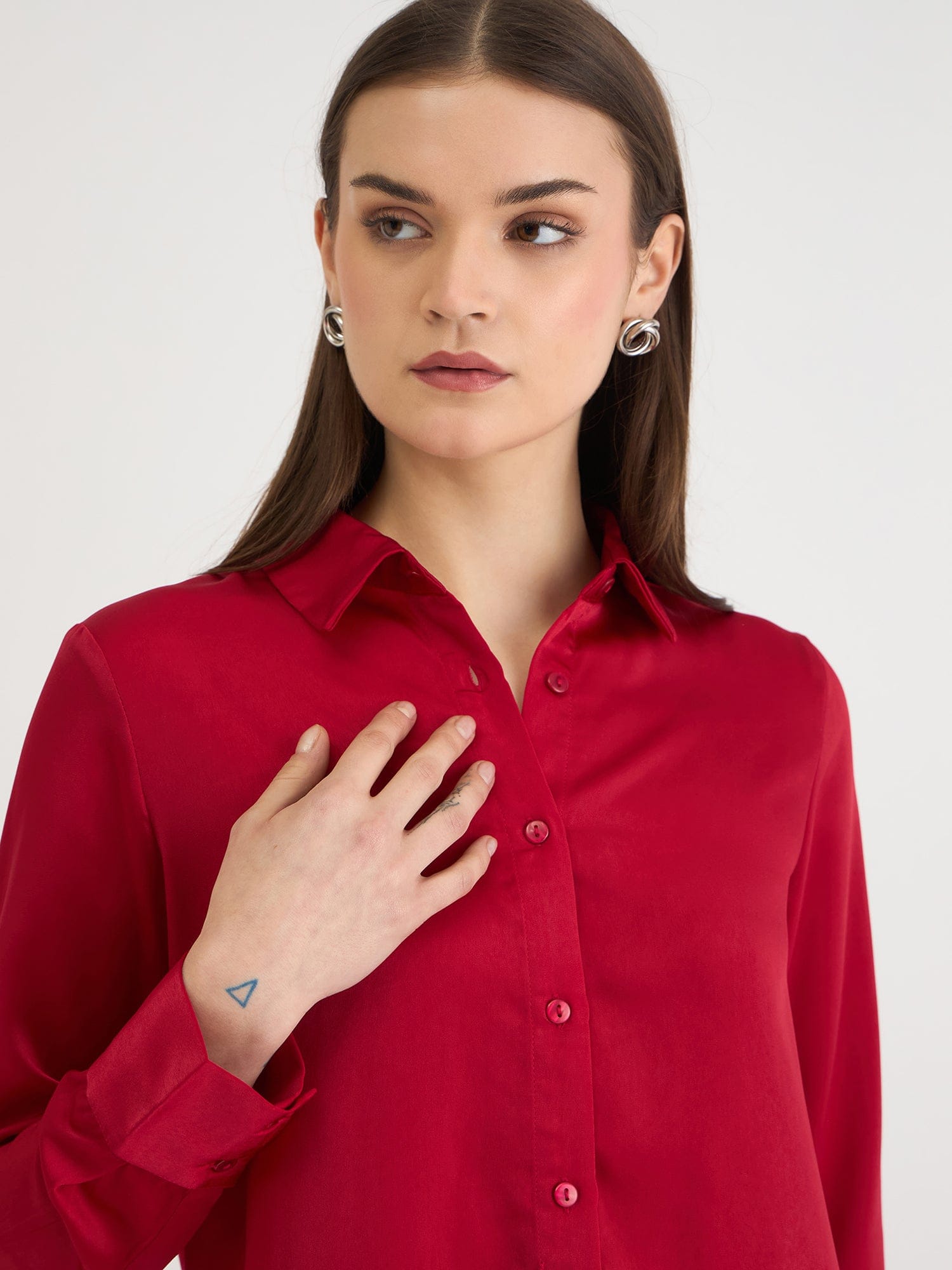 Elle Women Red Solid Collar Shirt