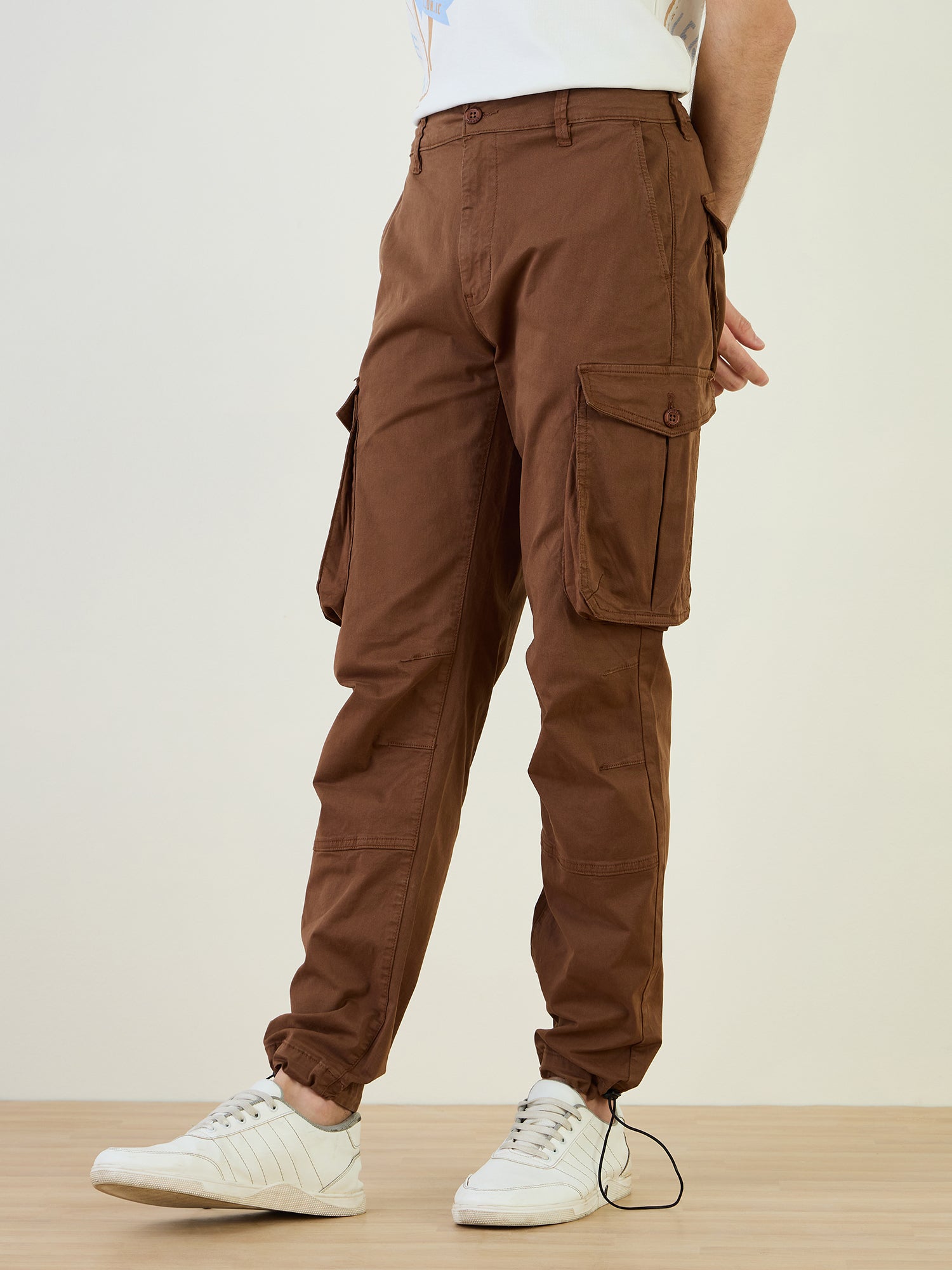 Iconic Men Brown Cargo Fit Solid Cargo Trouser