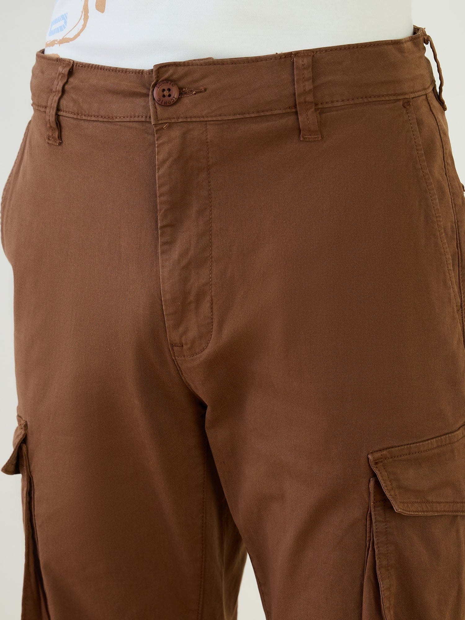 Iconic Men Brown Cargo Fit Solid Cargo Trouser