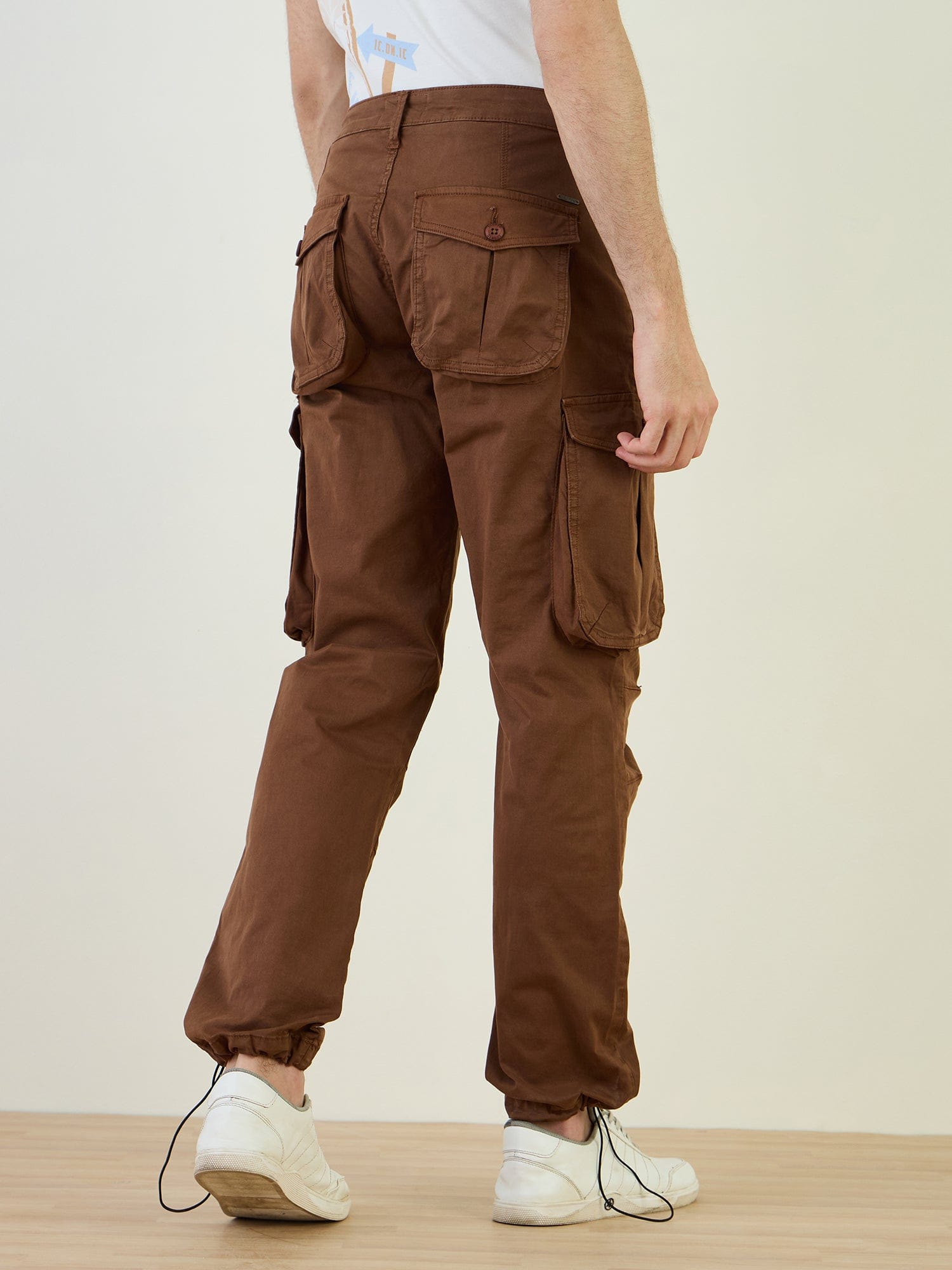 Iconic Men Brown Cargo Fit Solid Cargo Trouser