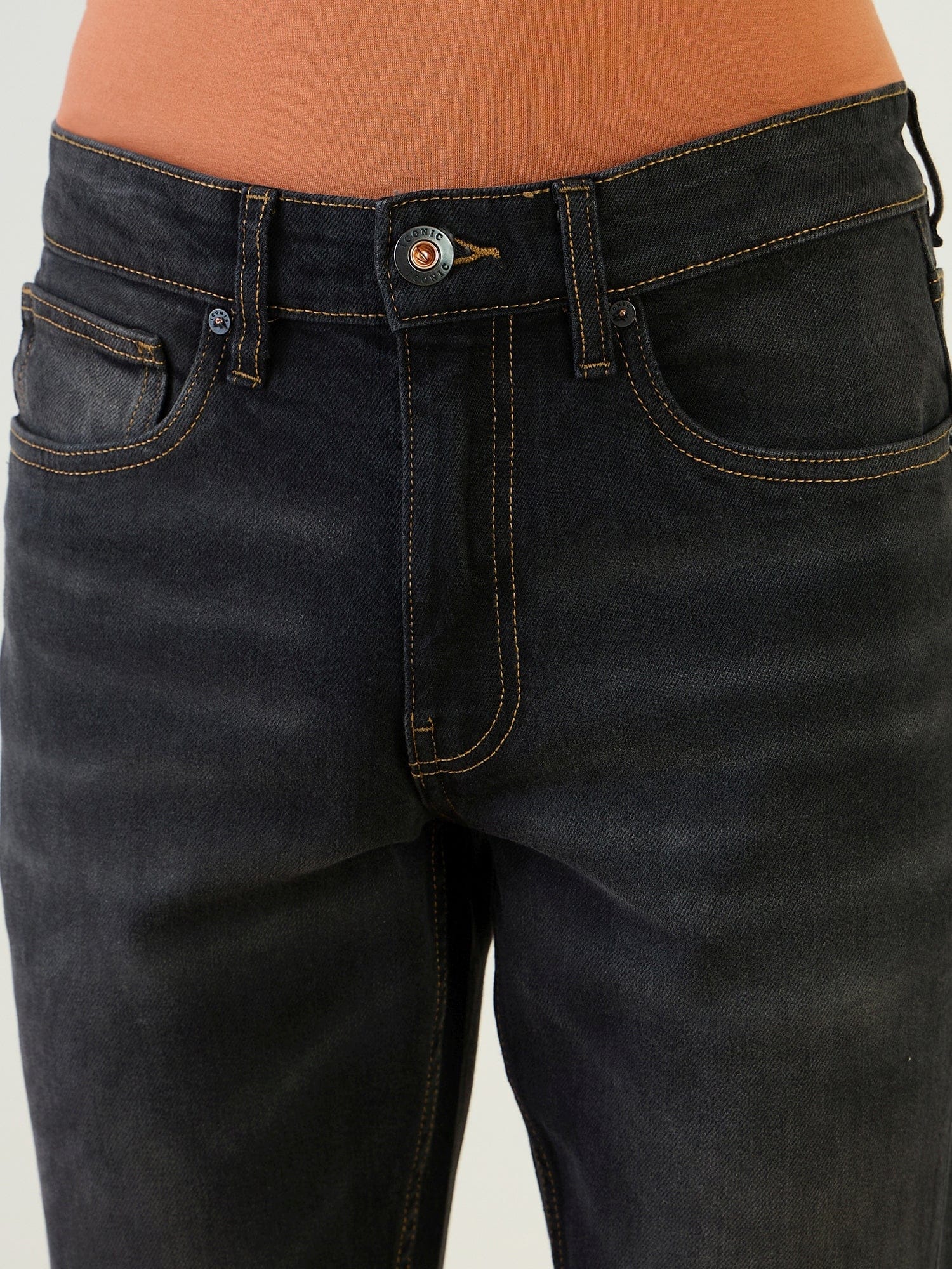 Iconic Men Black Bootcut Fit Solid Jeans