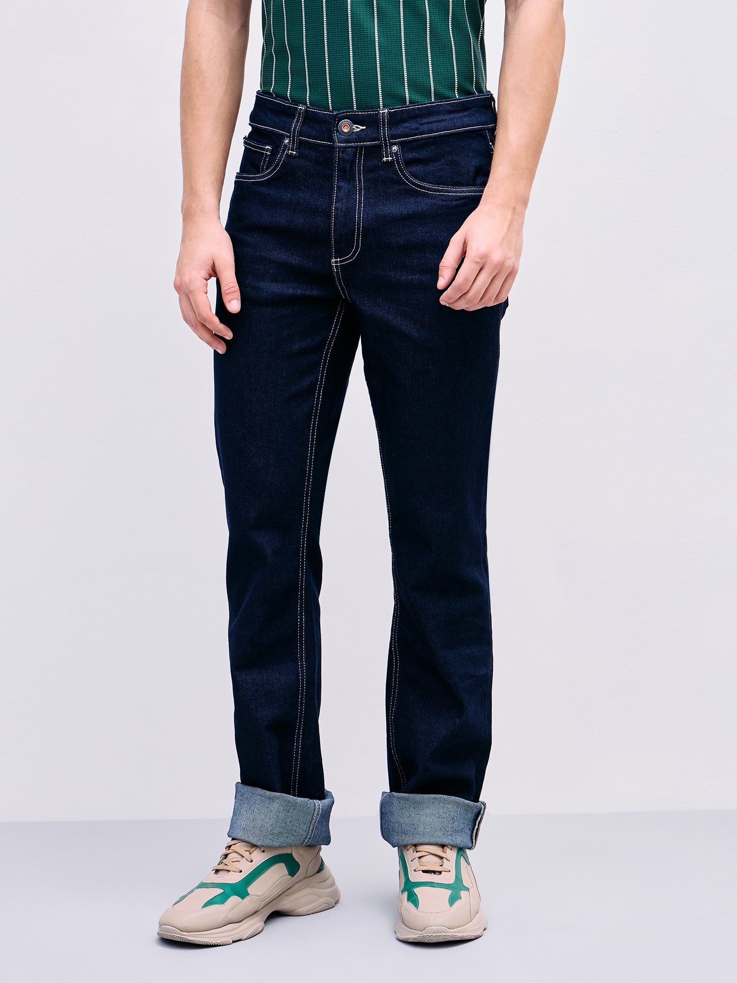 Iconic Men Blue Boot Cut Solid Jeans