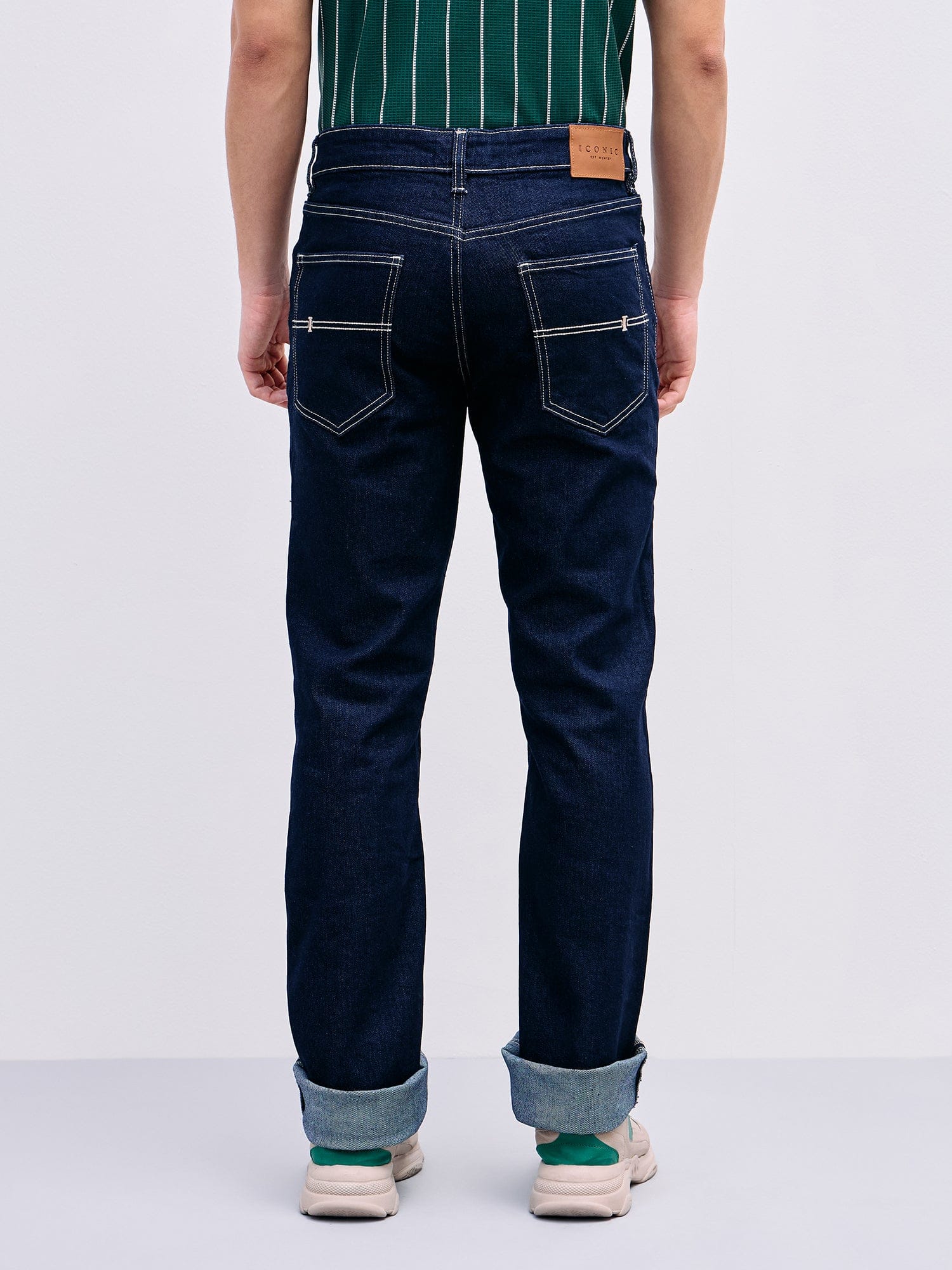 Iconic Men Blue Boot Cut Solid Jeans