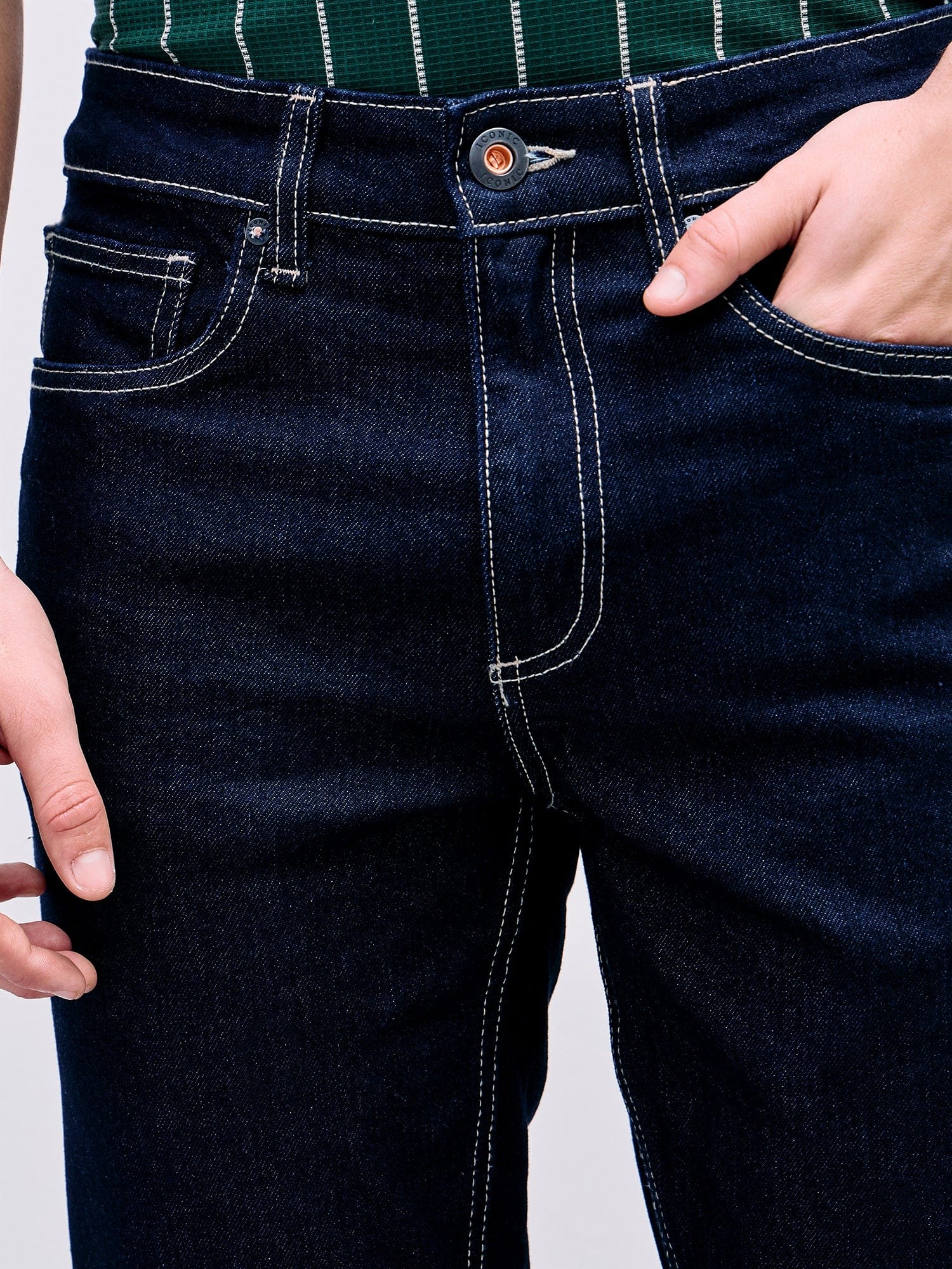 Iconic Men Blue Boot Cut Solid Jeans