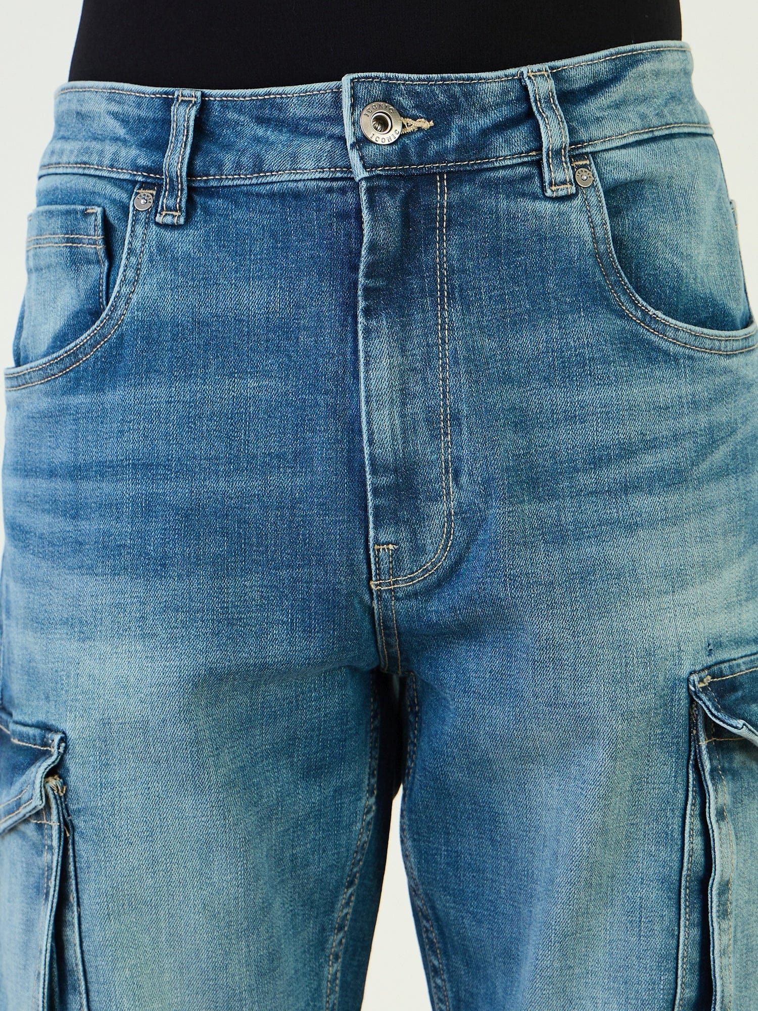 Iconic Men Blue Cargo Fit Solid Jeans