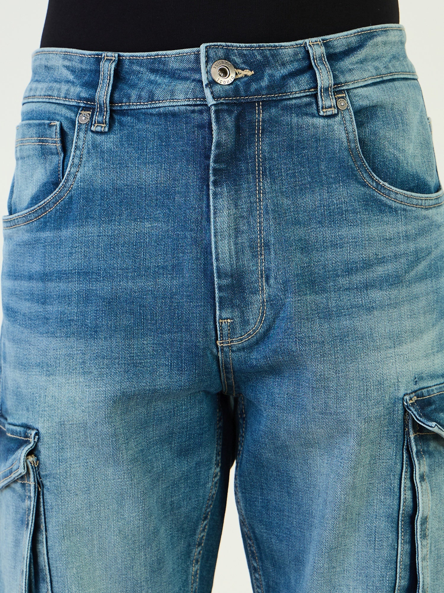 Iconic Men Blue Cargo Fit Solid Jeans