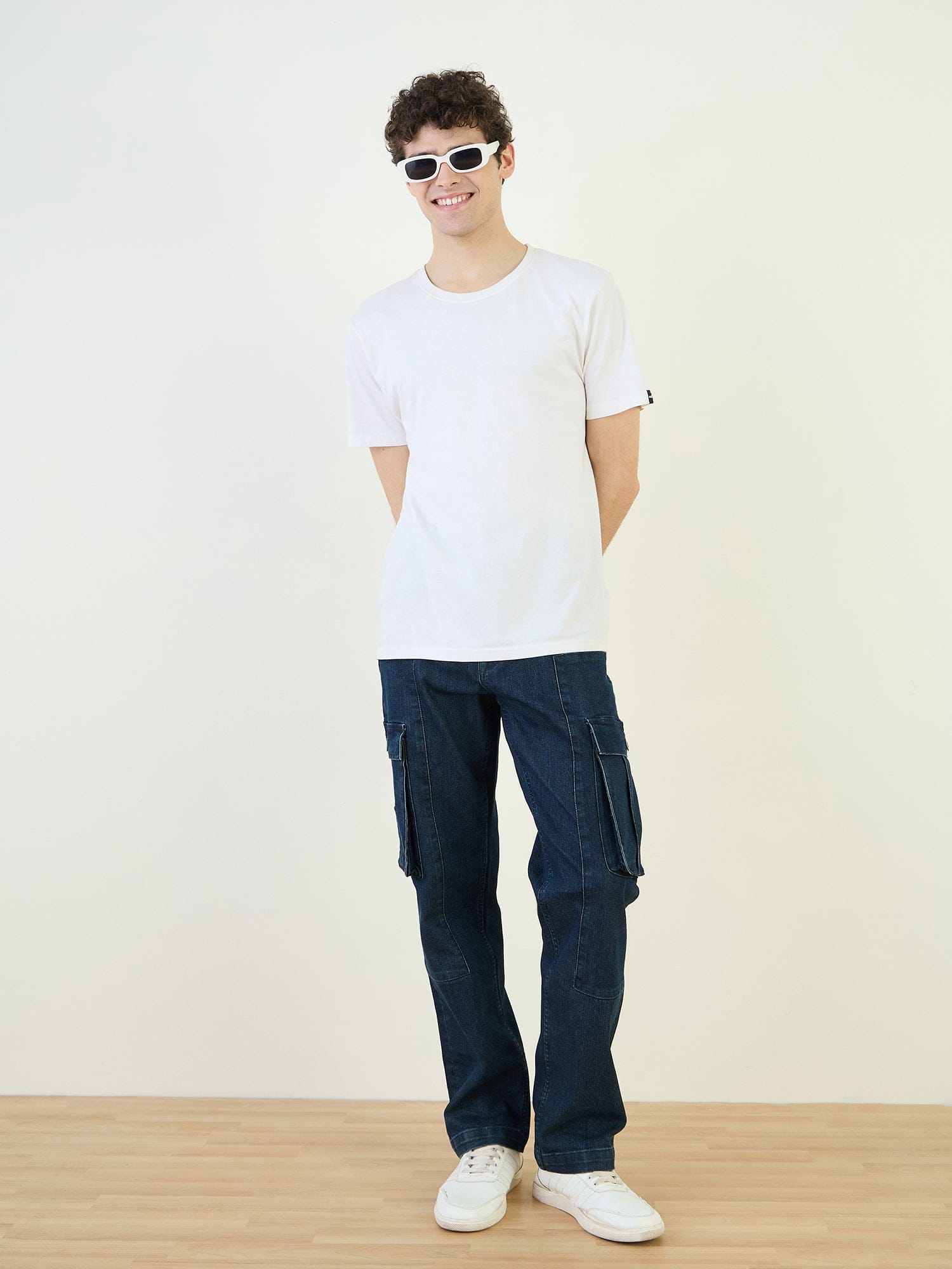 Iconic Men Blue Cargo Fit Solid Jeans