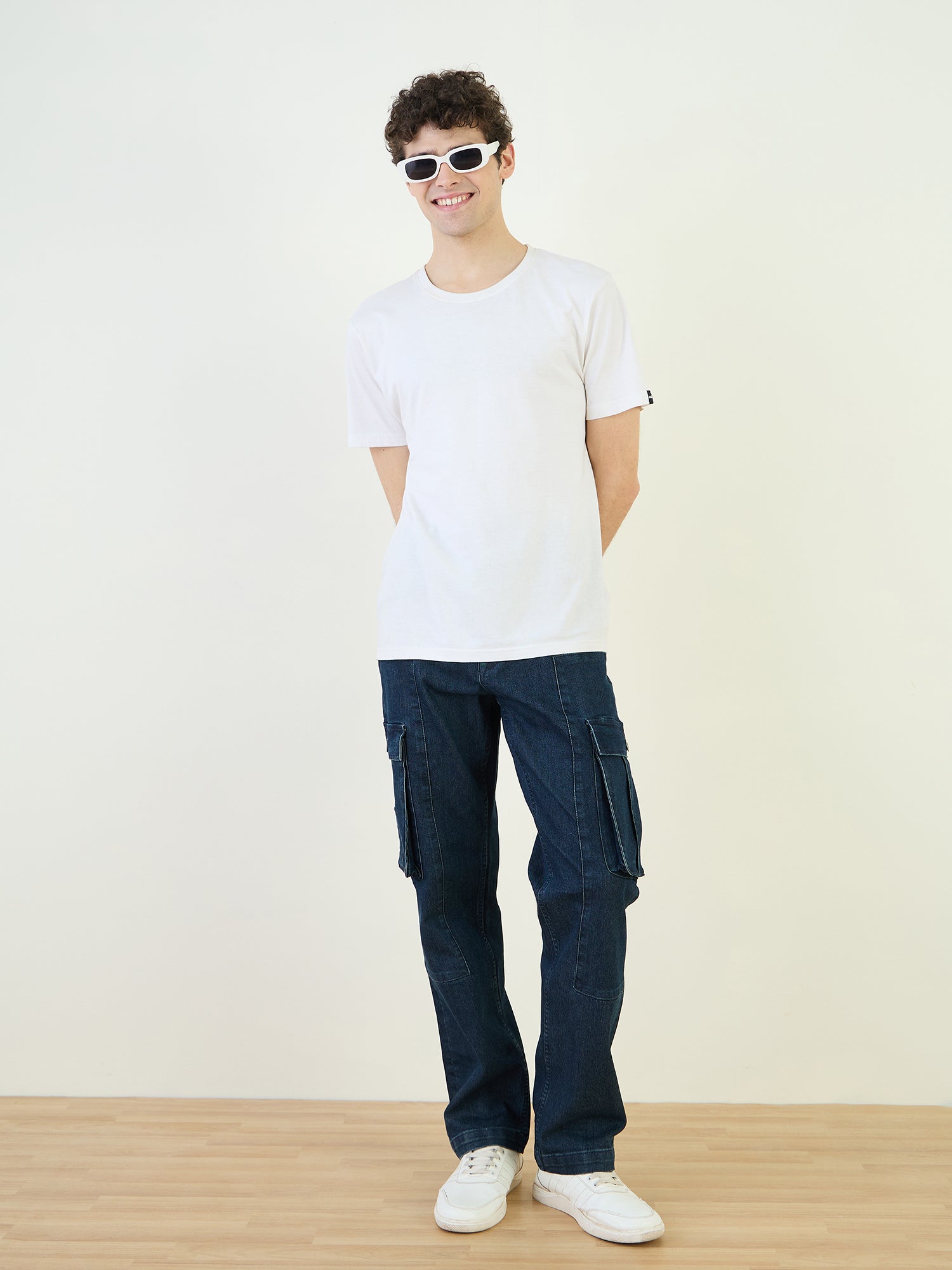 Iconic Men Blue Cargo Fit Solid Jeans