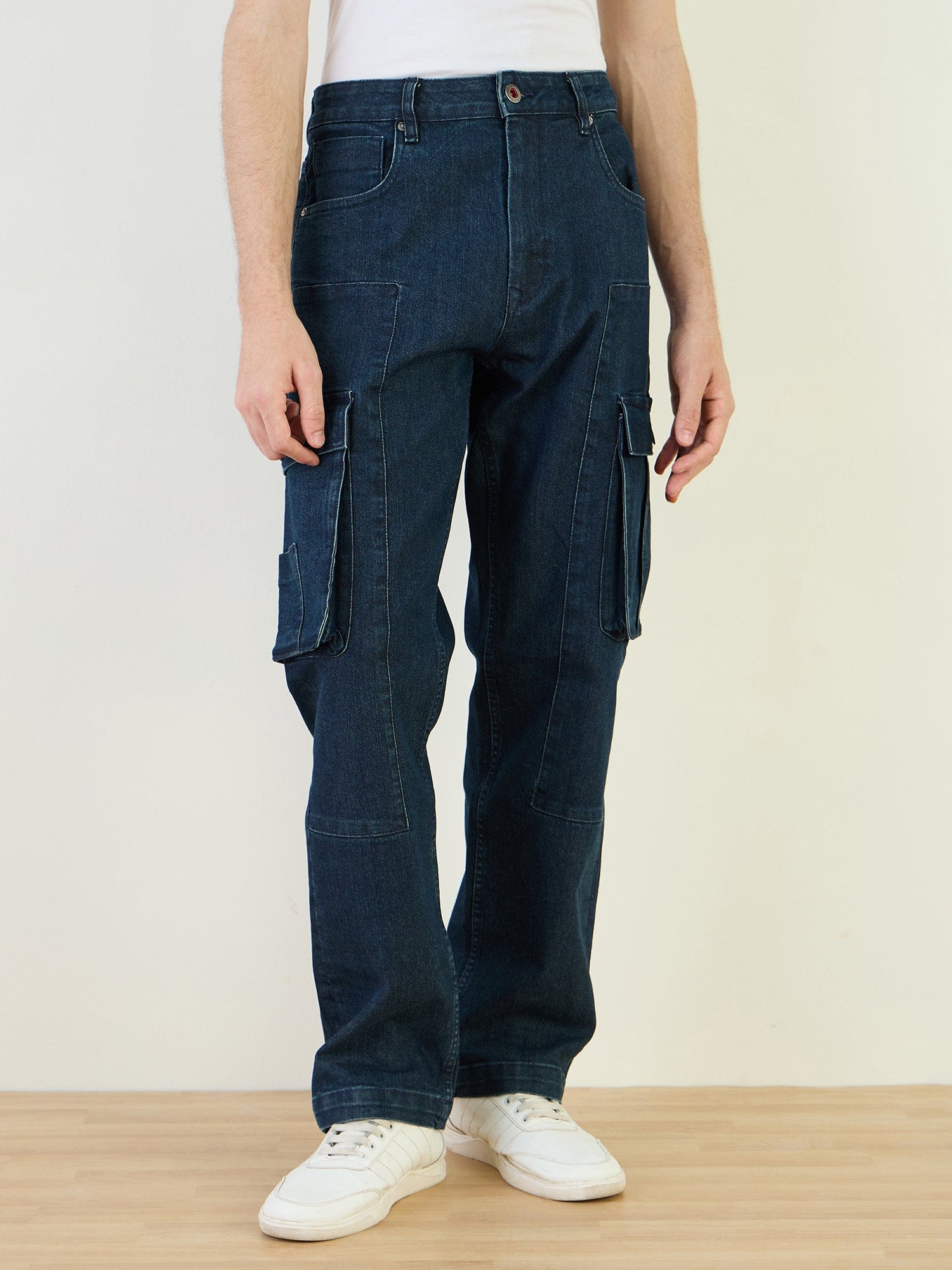 Iconic Men Blue Cargo Fit Solid Jeans