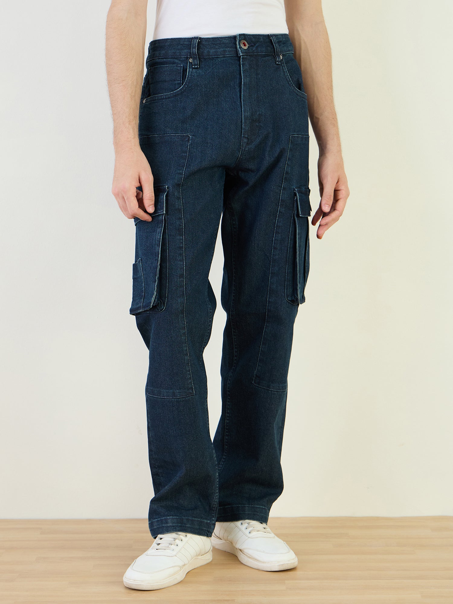 Iconic Men Blue Cargo Fit Solid Jeans