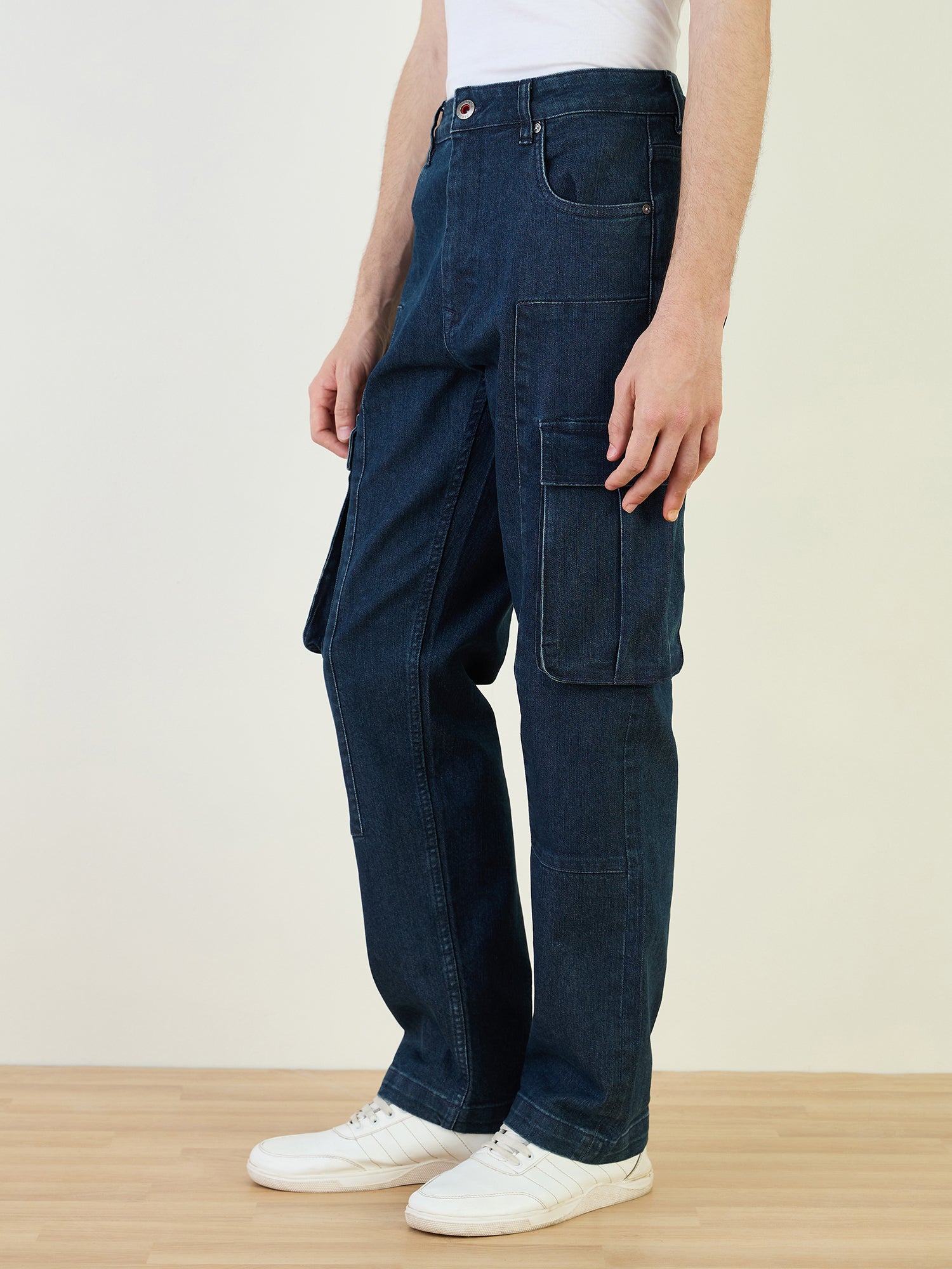 Iconic Men Blue Cargo Fit Solid Jeans