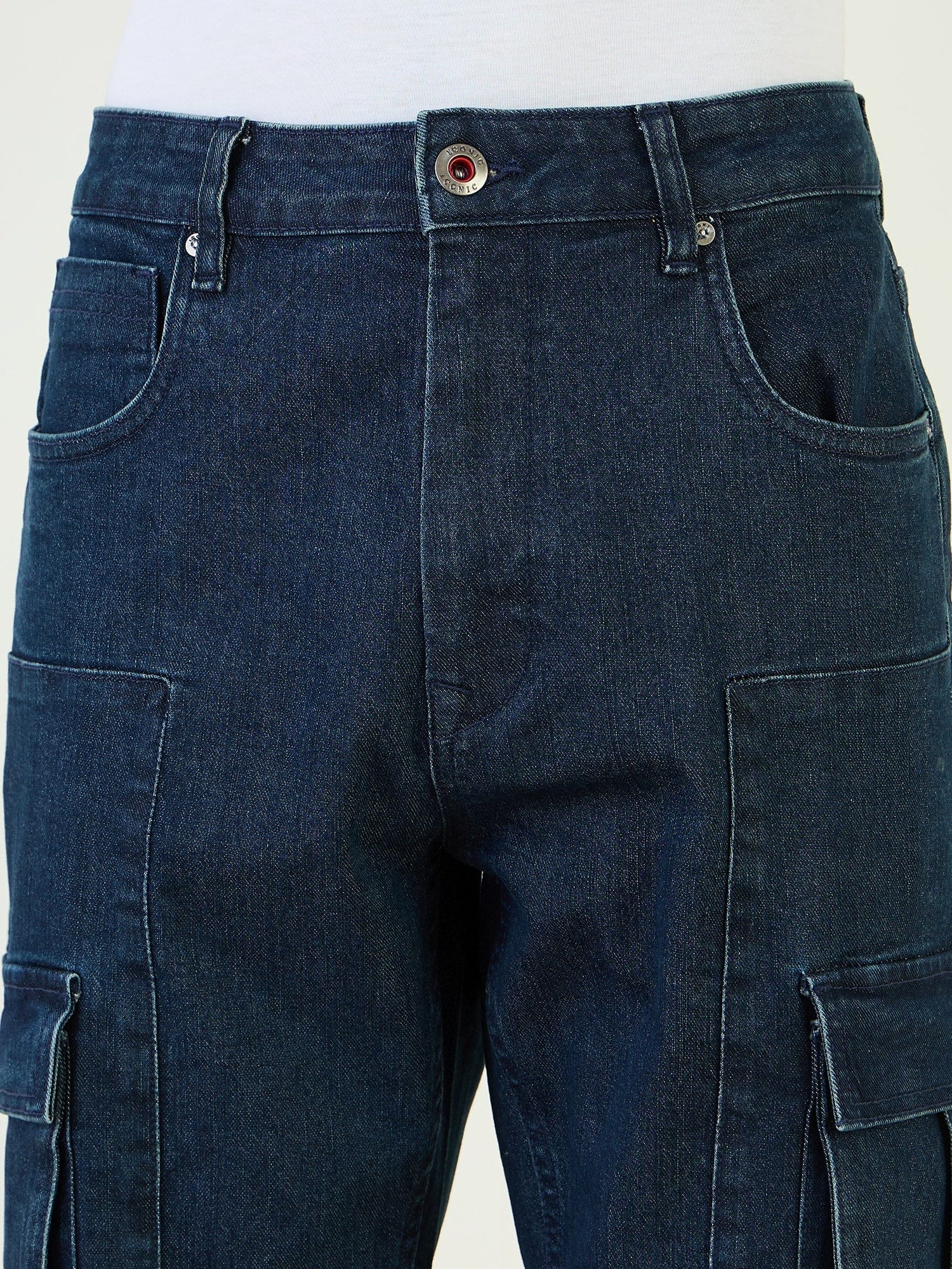 Iconic Men Blue Cargo Fit Solid Jeans