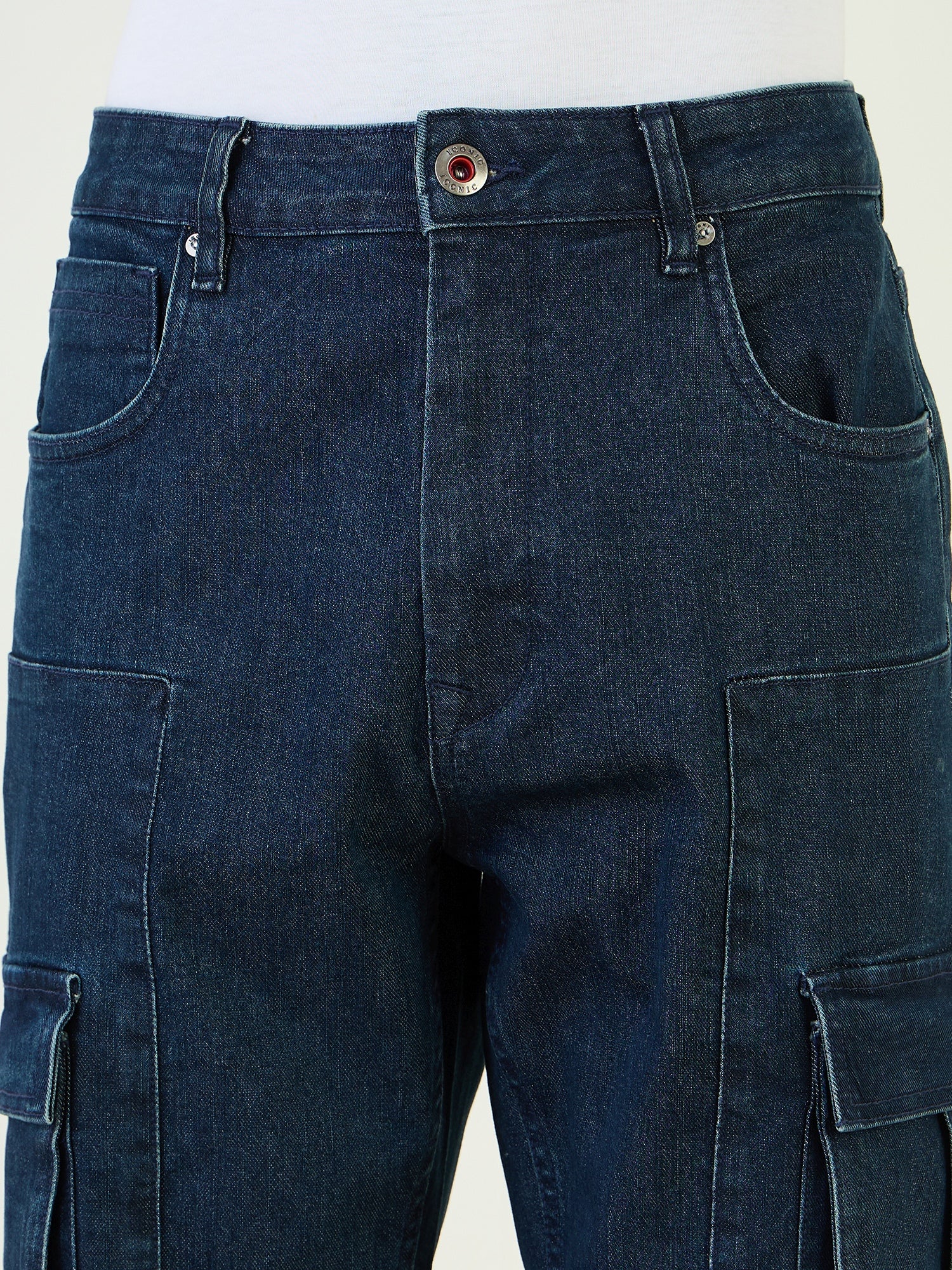 Iconic Men Blue Cargo Fit Solid Jeans