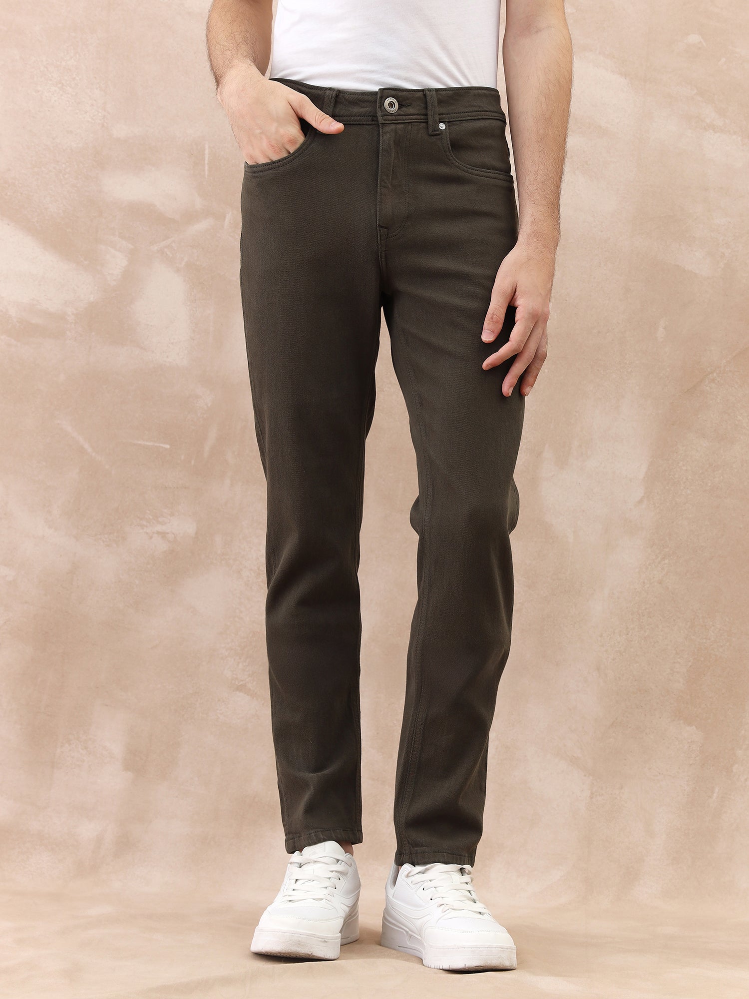 Iconic Men Green Slim Fit Solid Jeans
