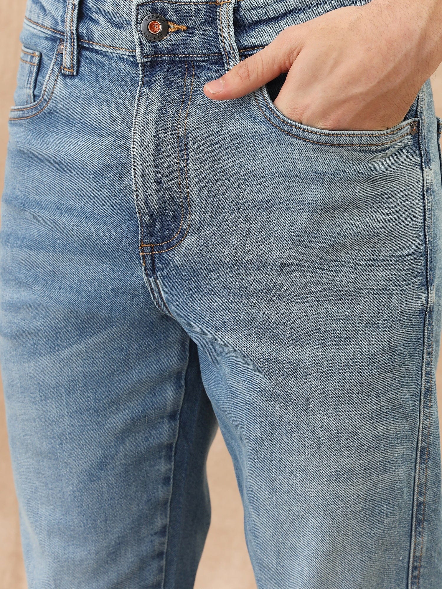 Iconic Men Blue Slim Tapered Solid Jeans