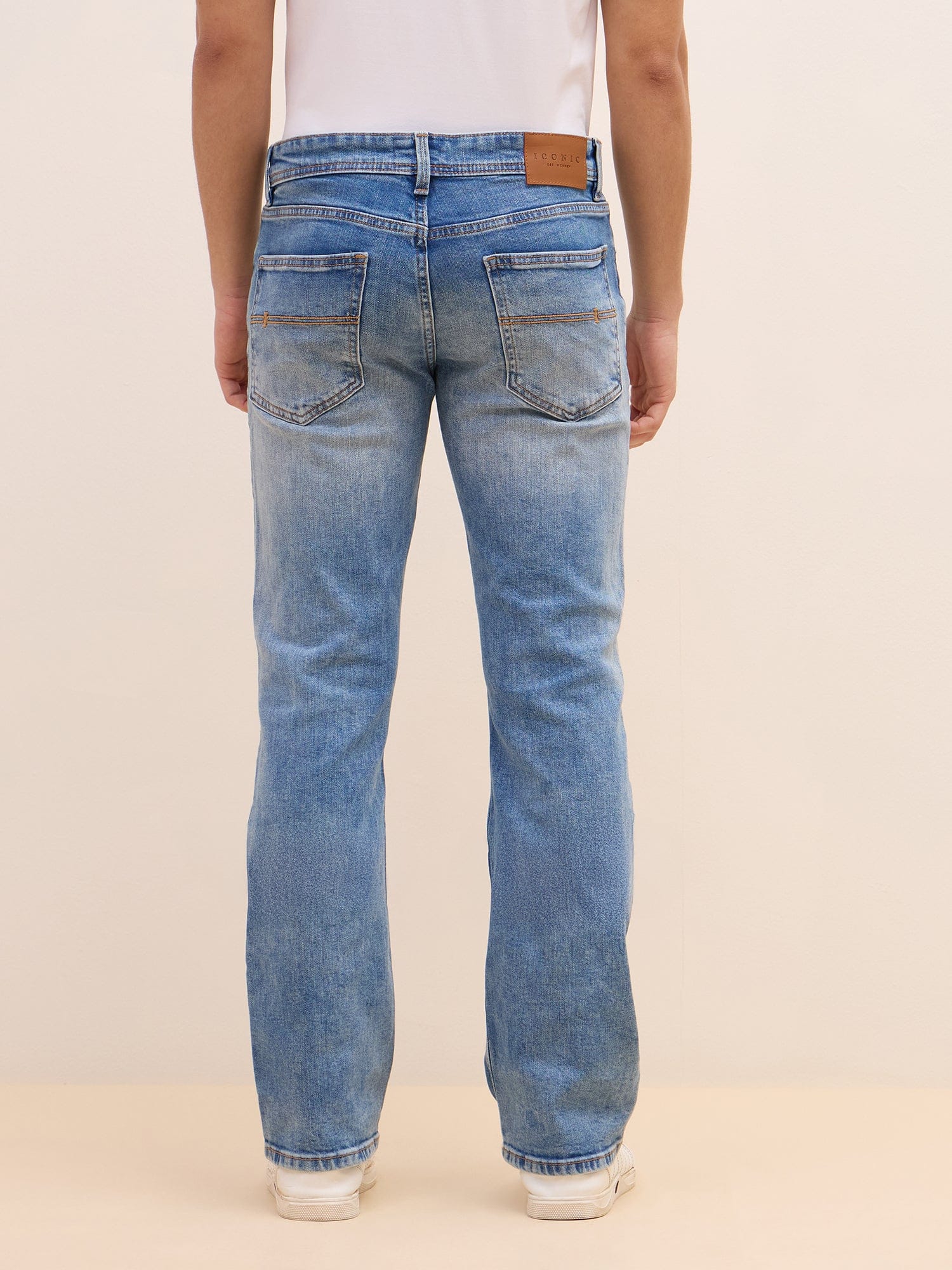 Iconic Men Blue Boot Cut Solid Jeans