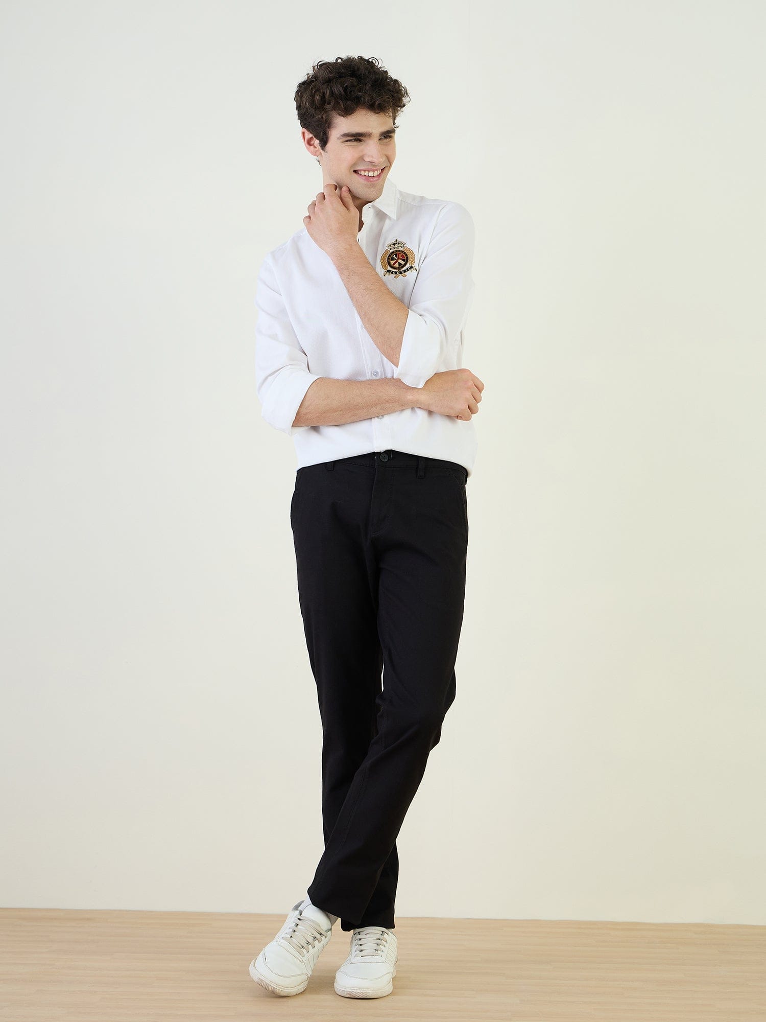 Iconic Men White Textured Collar Shirt