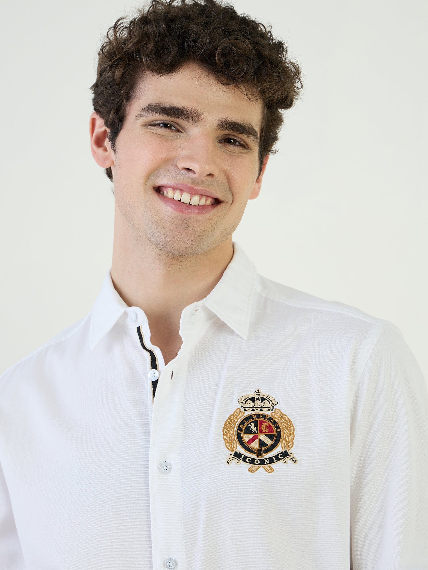 Iconic Men White Textured Collar Shirt