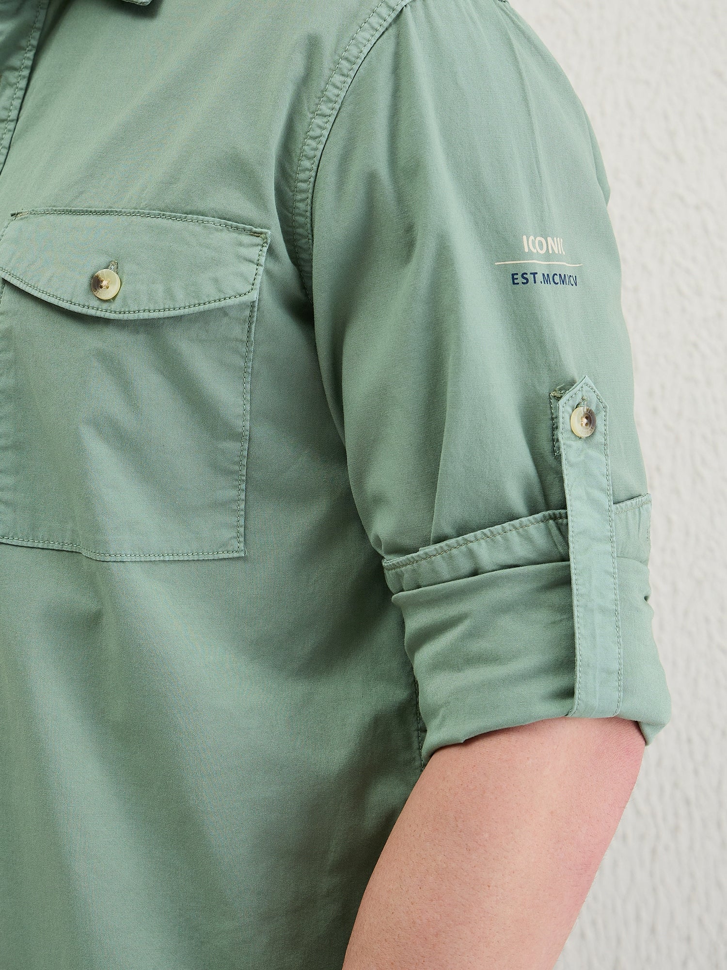Iconic Men Green Washed Collar Shirt